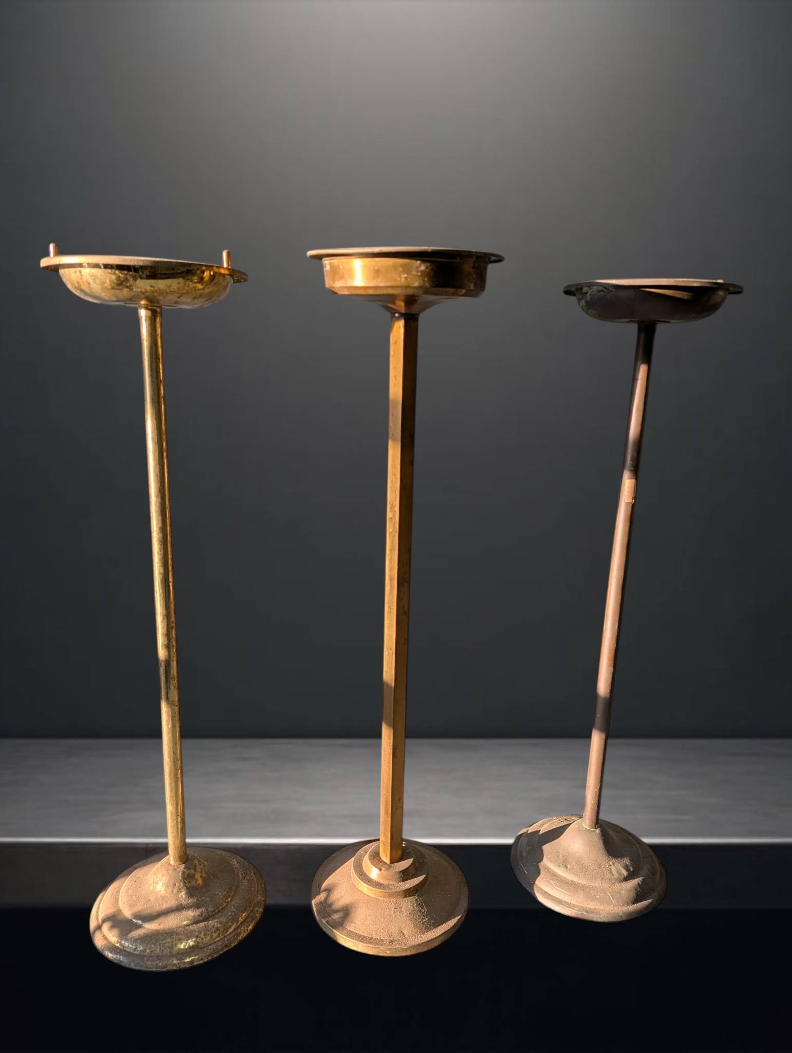 Three Brass and Copper-Toned Metal Stands, 27 Inches Tall (1 of 3)
