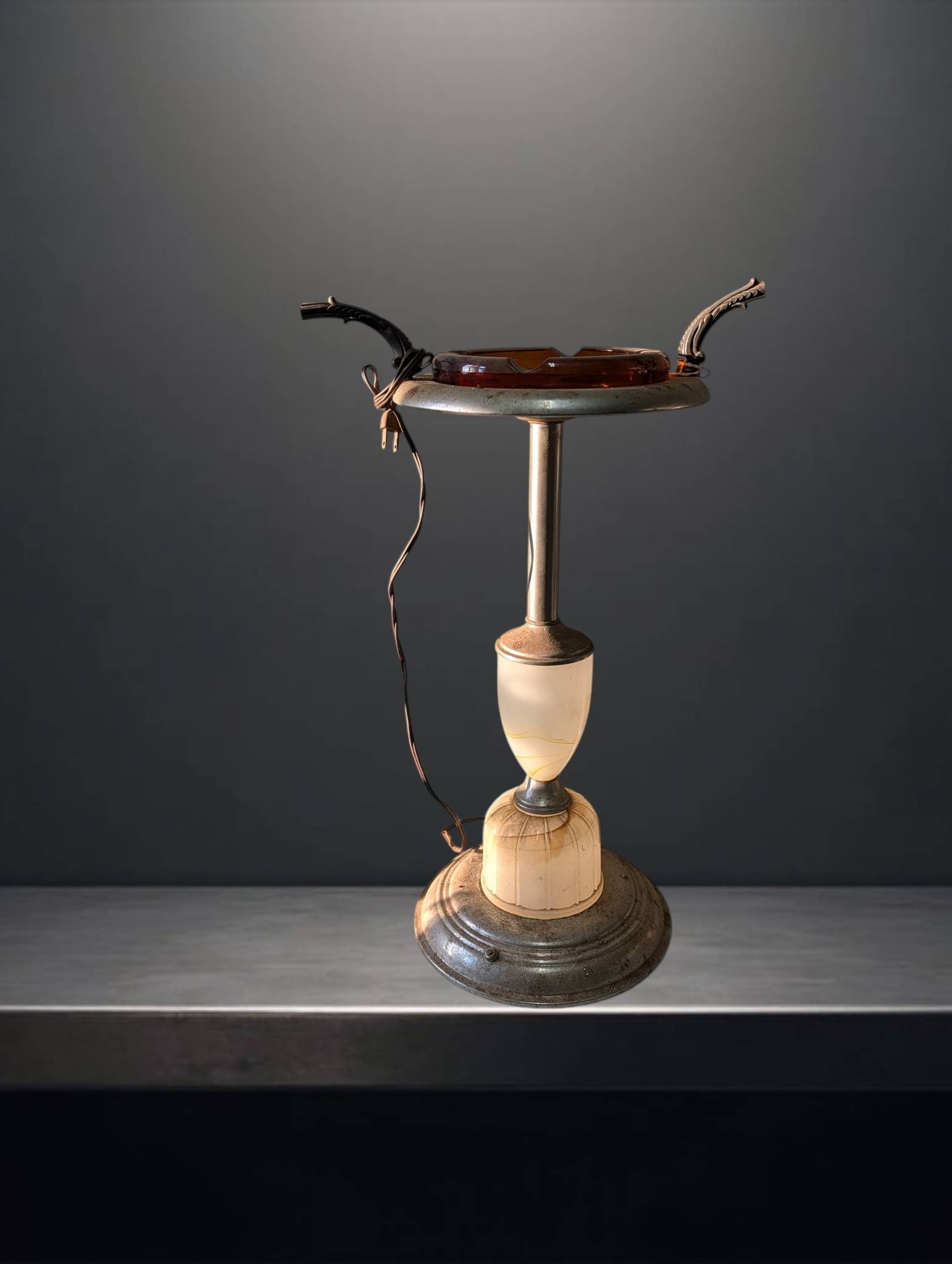 Art Deco Ashtray Stand with Illuminated Alabaster-Style Glass Base (1 of 8)