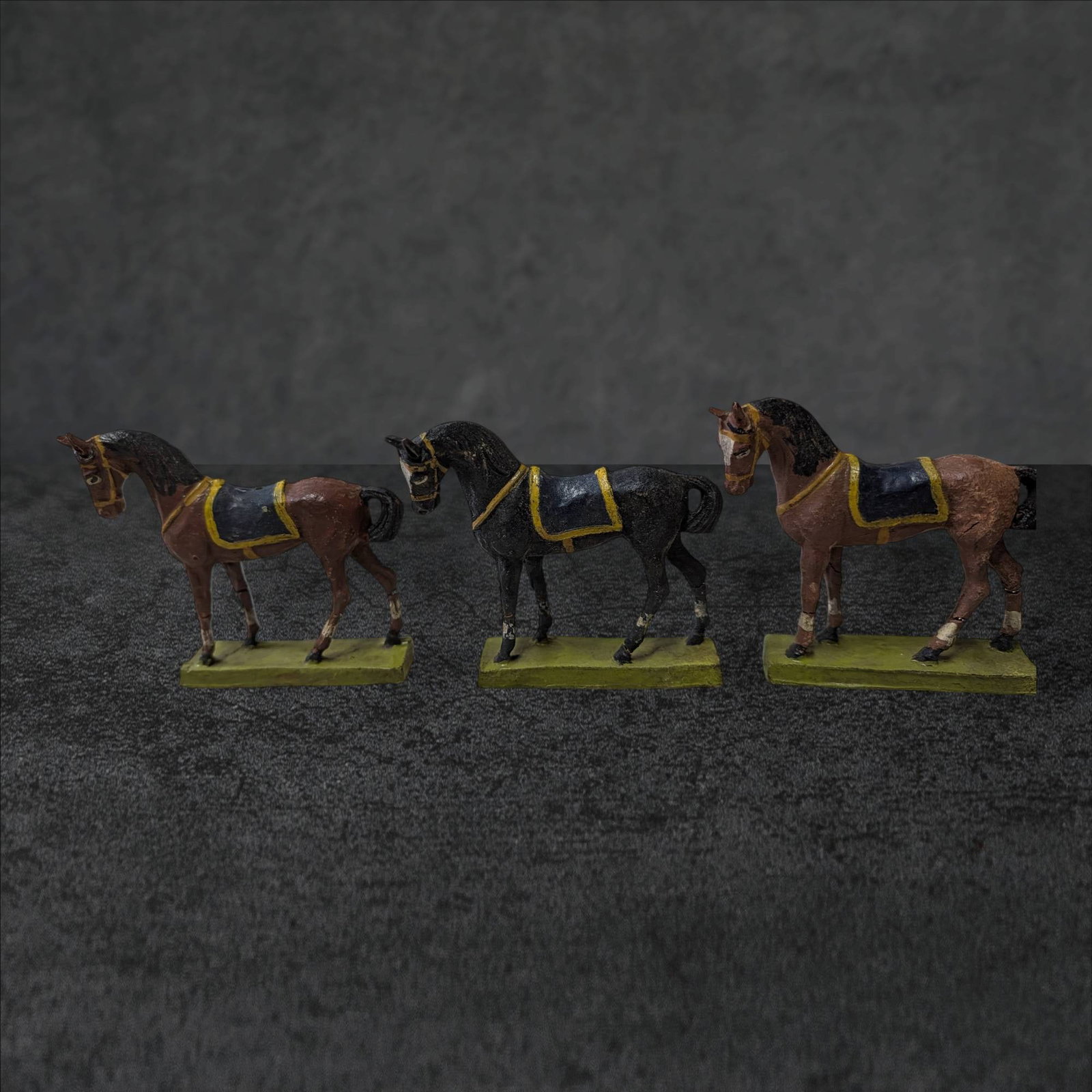Three Painted Metal Horse Figurines with Saddle Details (1 of 7)