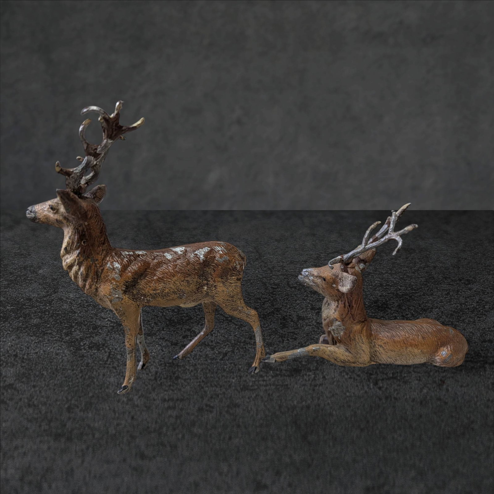 Two Cast Metal Deer Figures, Standing and Resting (1 of 3)