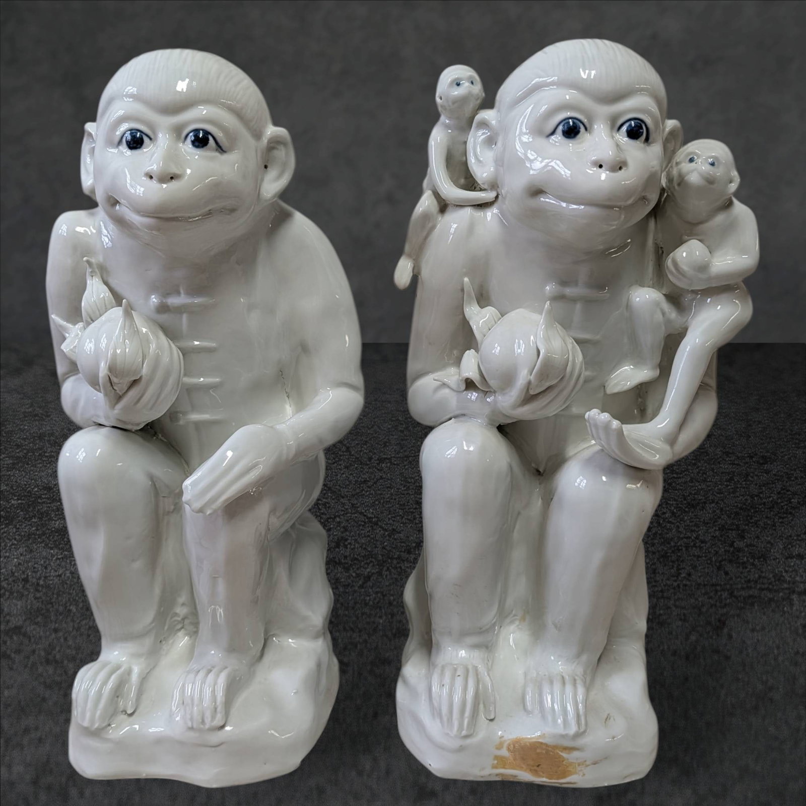 White Ceramic Figurines of Monkeys with Stamped Markings (1 of 8)