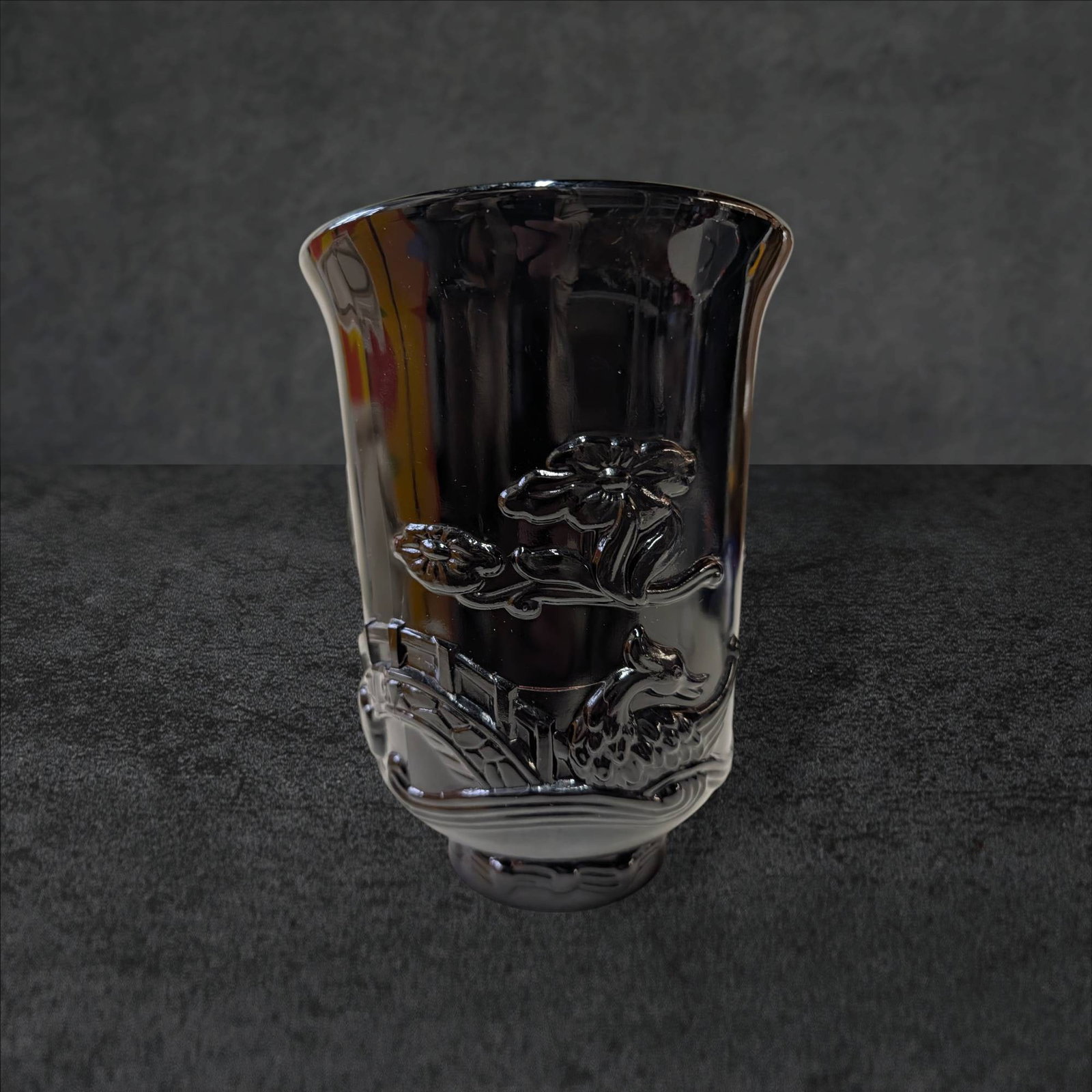 Amethyst Glass Vase with Asian MotifÂ Damage (1 of 8)