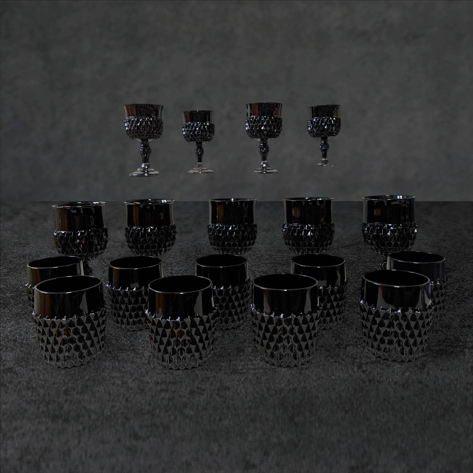 Black Glassware: One Large Goblet, Five Small Goblets, Nine Tumblers (1 of 10)