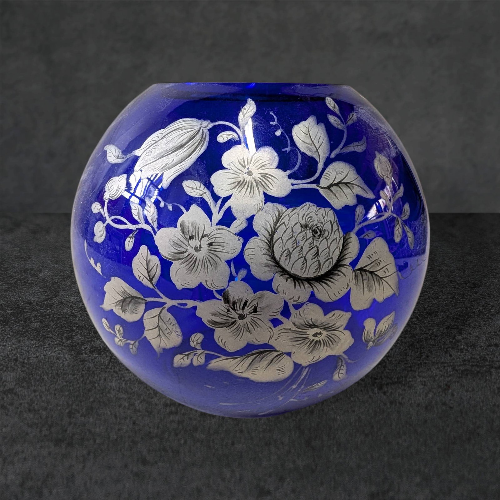 Cobalt Blue Ivy Bowl with Silver Floral Overlay (1 of 5)