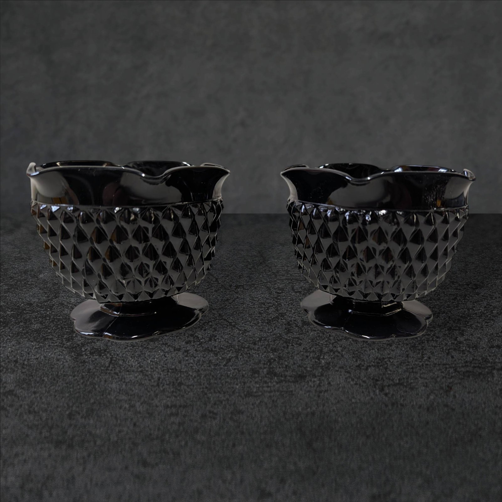 Amethyst Glass Candle Holders with Diamond Pattern, 3 1/4 x 4 in. (1 of 5)