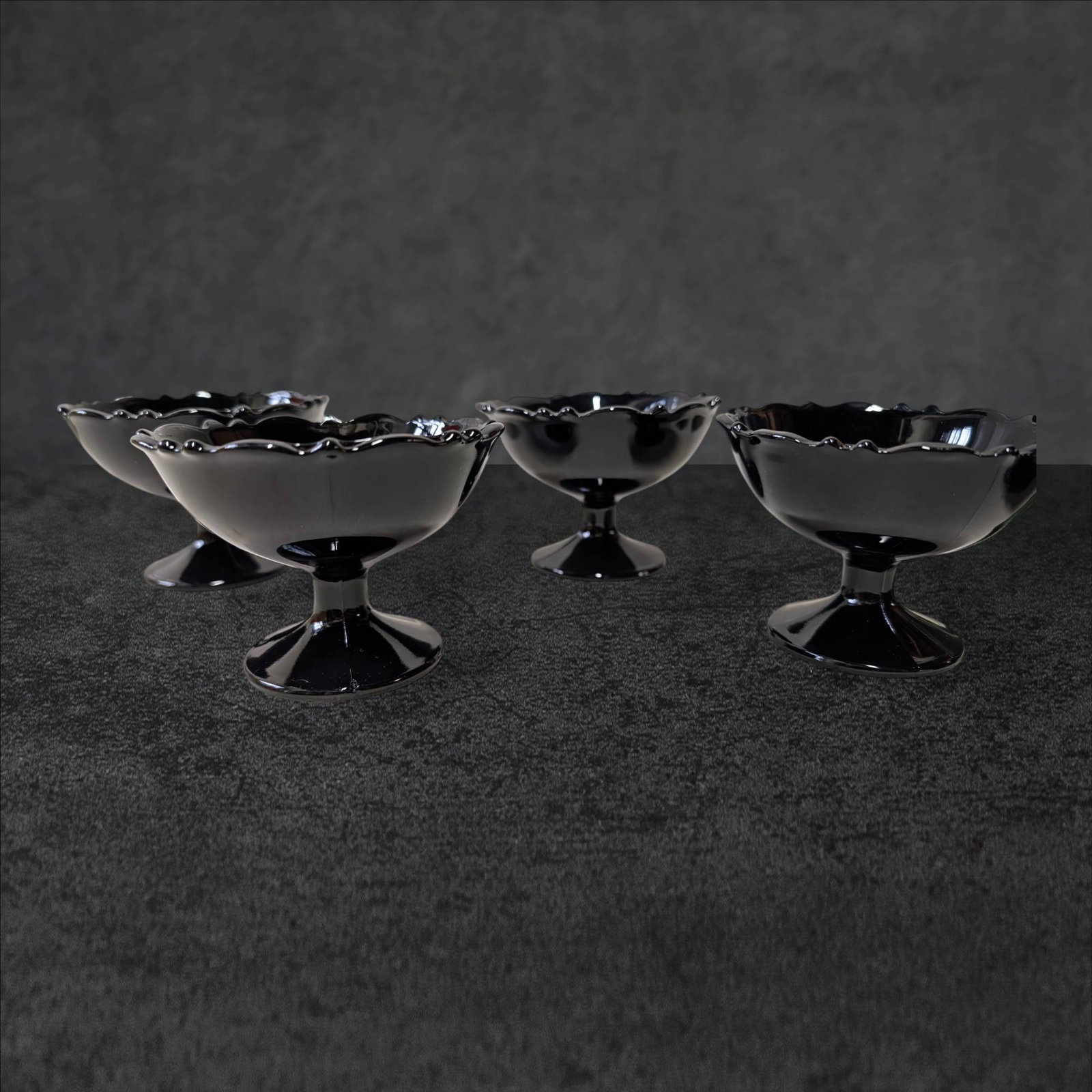 Four Black Amethyst Glass Pedestal Compotes (1 of 2)