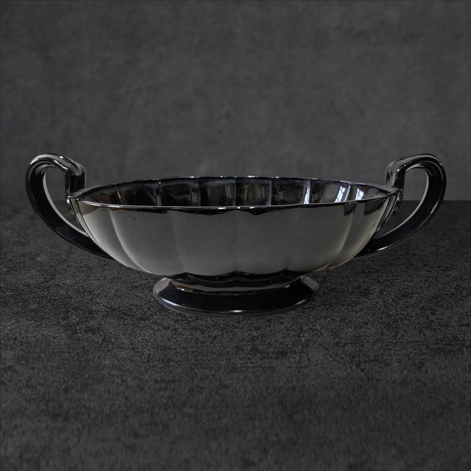 Vintage Black Amethyst Glass Console Bowl with Pedestal Base and Double Handles (1 of 3)