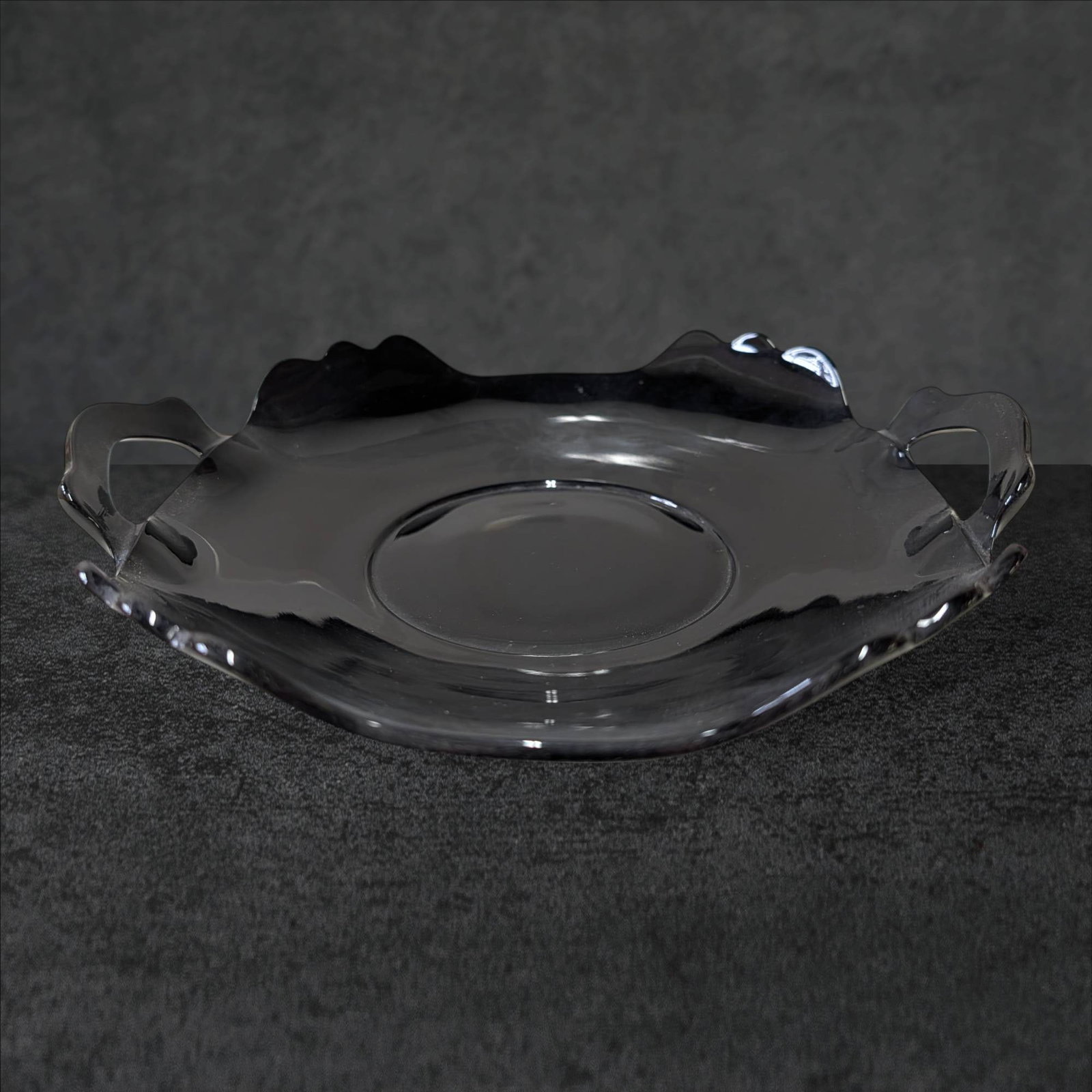 Black Amethyst Glass Tray with Handles, 9 3/4 Inches in Diameter (1 of 3)