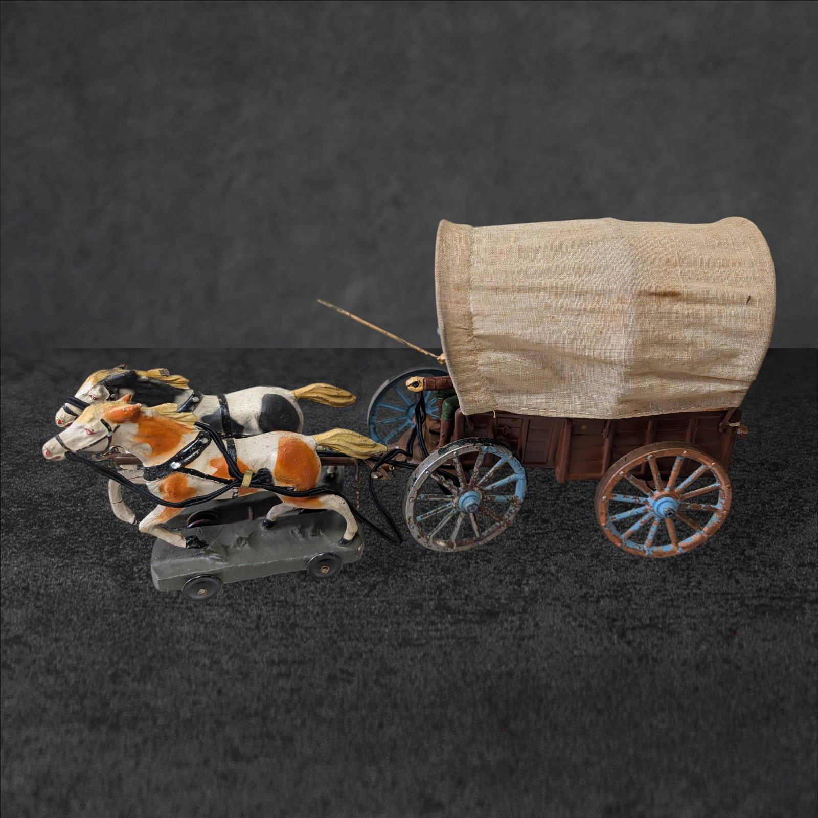 Elastolin Composition Conestoga Wagon with Driver, 11 in Long (1 of 3)