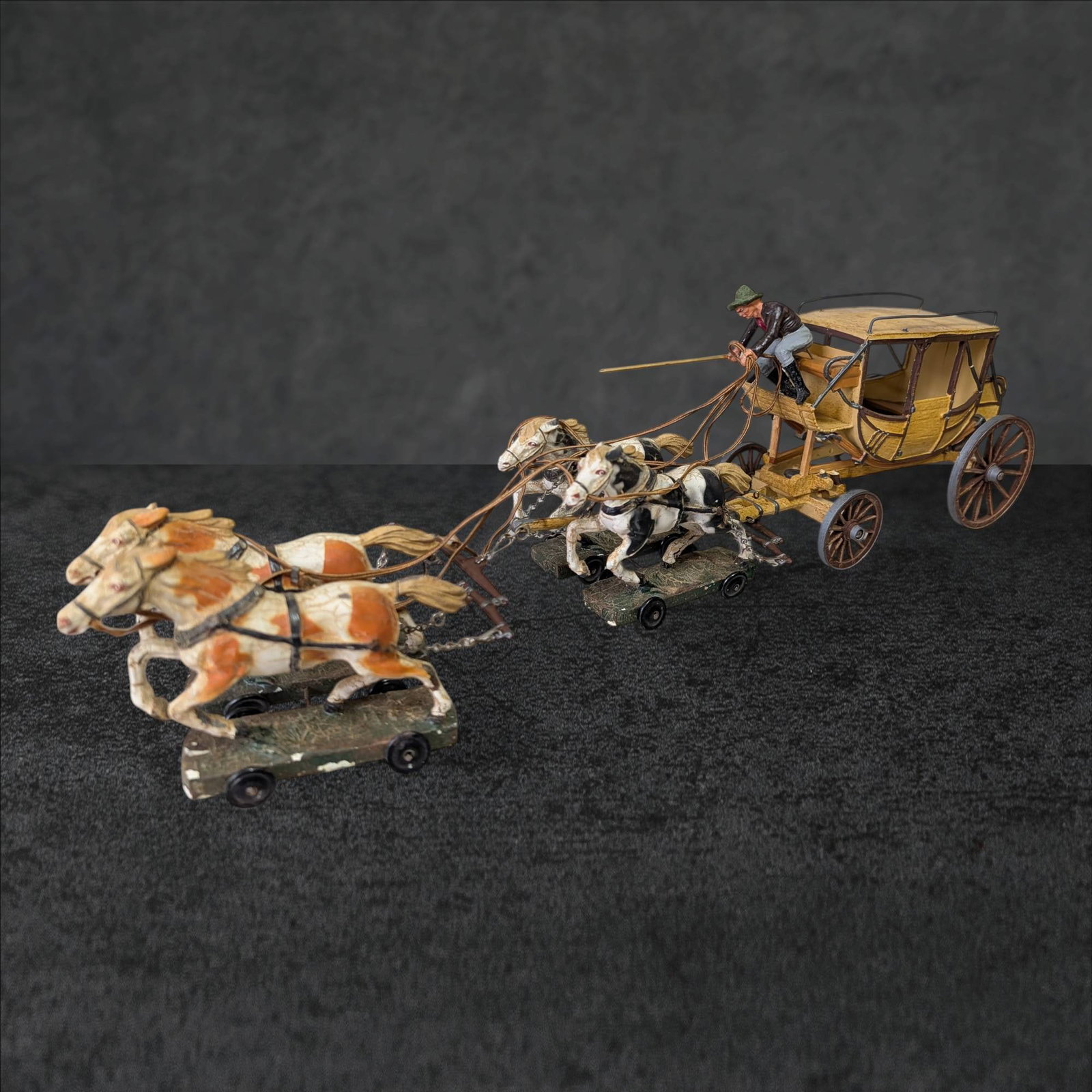 Elastolin Toy Figure Stagecoach with Horses and Cowboys, Germany, 20th Century (1 of 4)