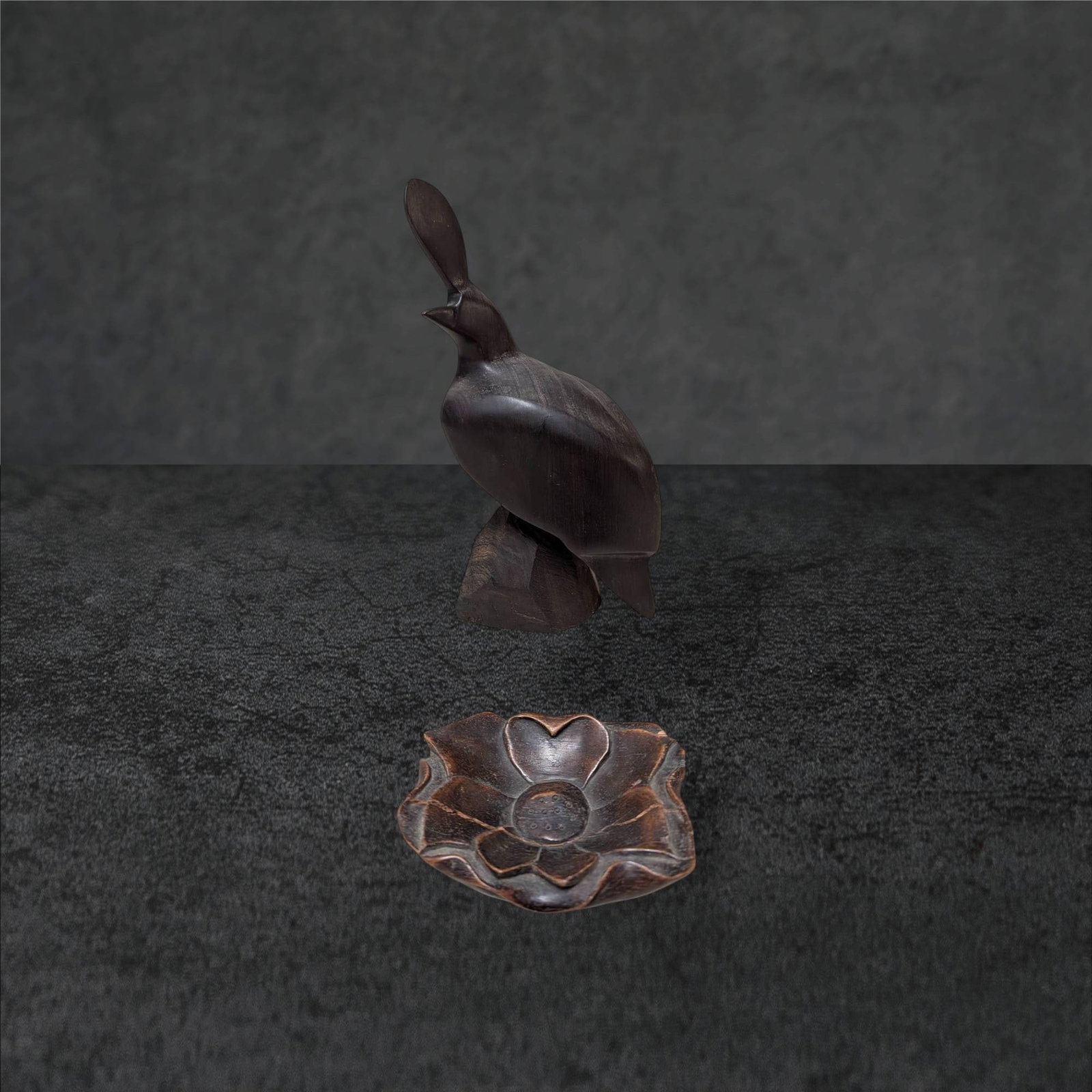 Rosewood Partridge Figure and Lotus Trinket Dish Set (1 of 7)