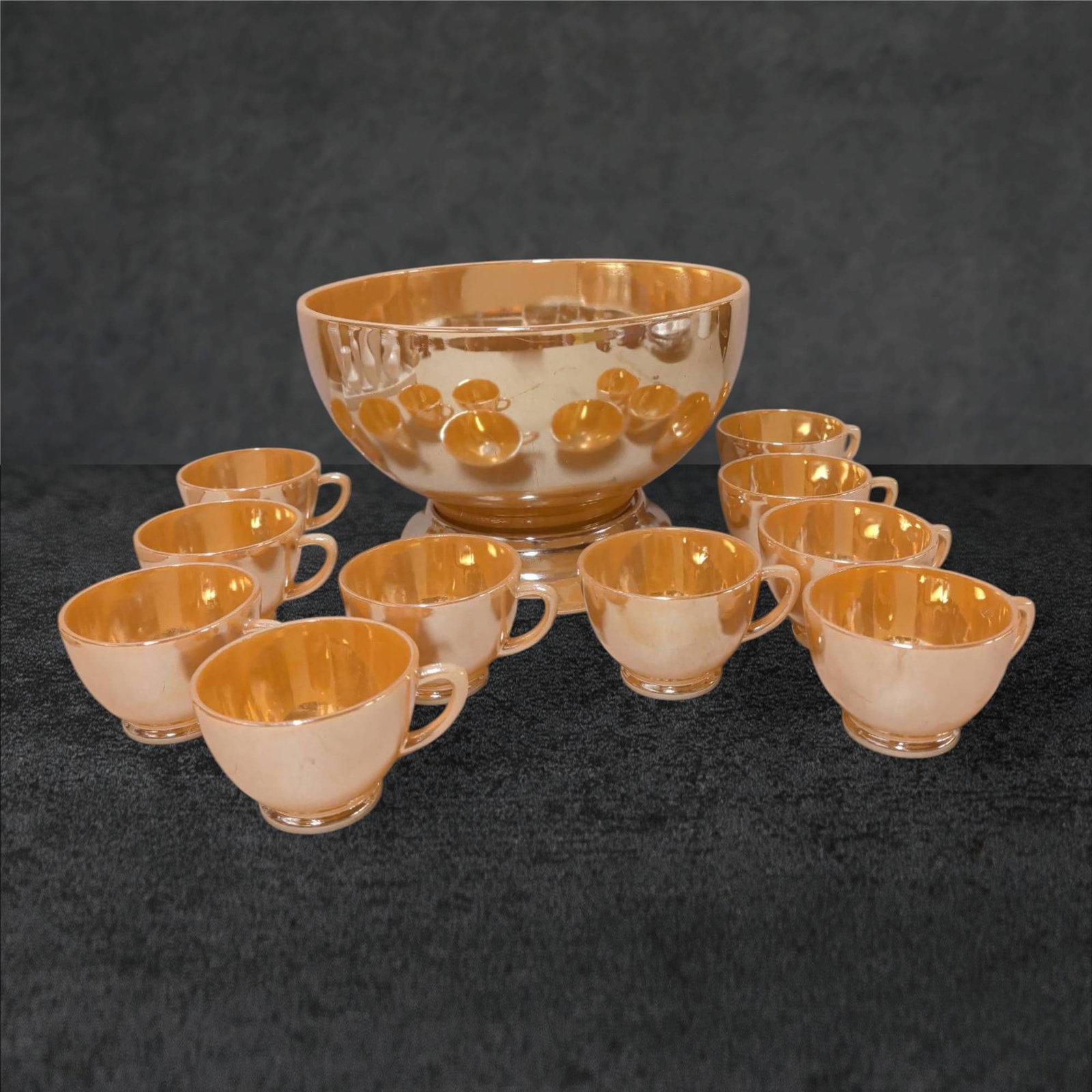 Vintage Carnival Glass Punch Bowl Set with 10 Cups (1 of 5)