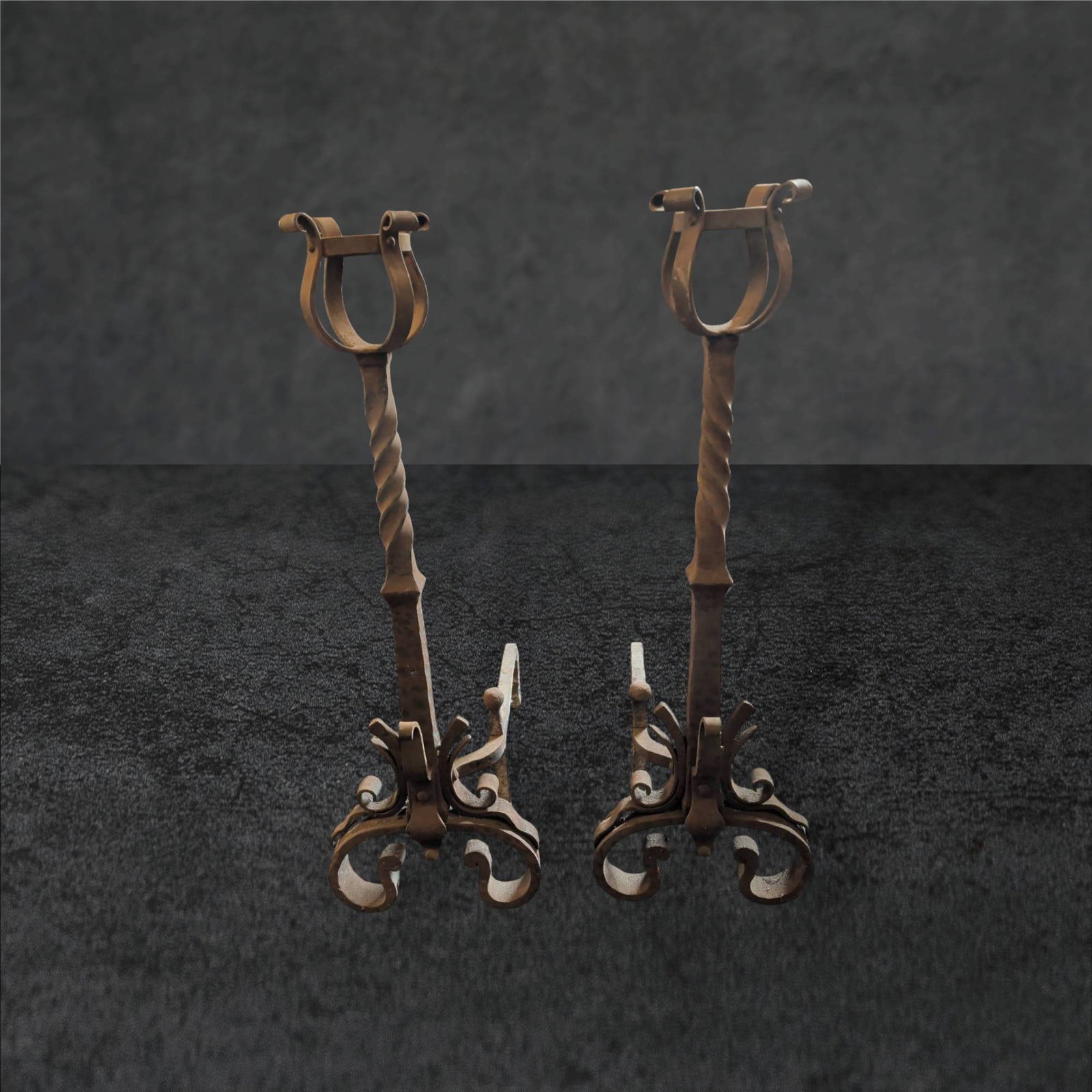 Large Wrought Iron Andirons, 31 Inches Tall (1 of 3)