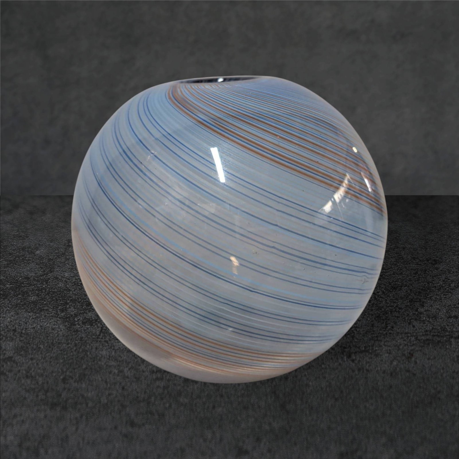 Vintage Dansk International Designs Mezza Filigrana Art Glass Vase, Blue and Copper Stripes (1 of 3)