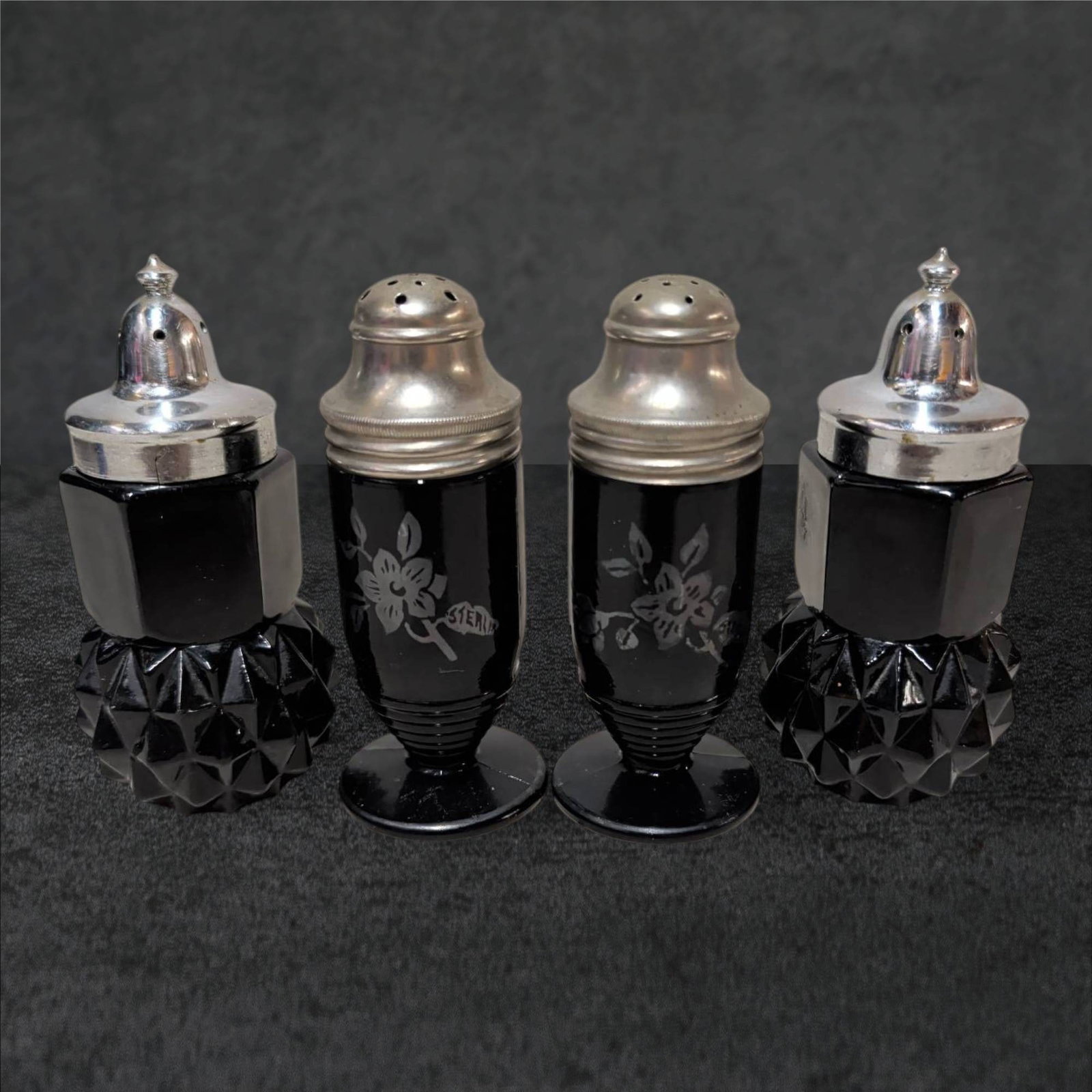 Two Pairs of Salt and Pepper Shakers, Including Silver over Sterling Overlay (1 of 3)