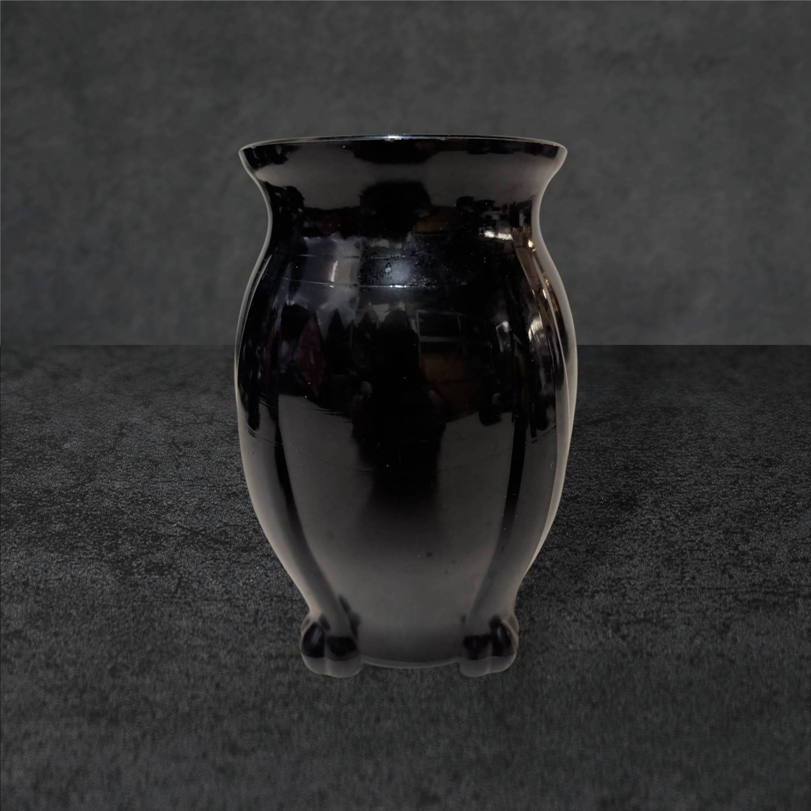 Black Amethyst Glass Footed Vase, 5 3/4 Inches Tall (1 of 2)