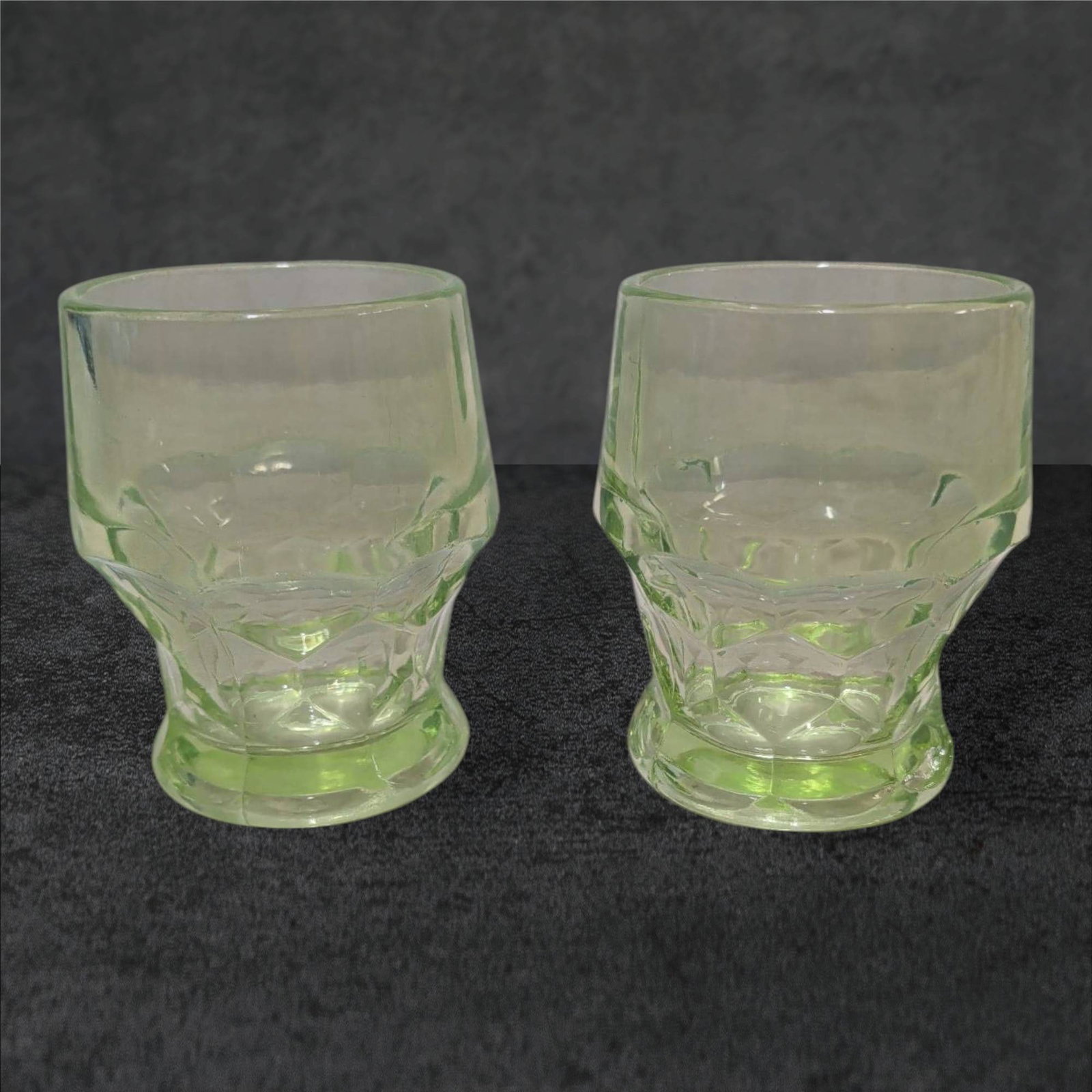Uranium Glass Honeycomb Pattern Tumblers, 4 Inches Tall (1 of 4)