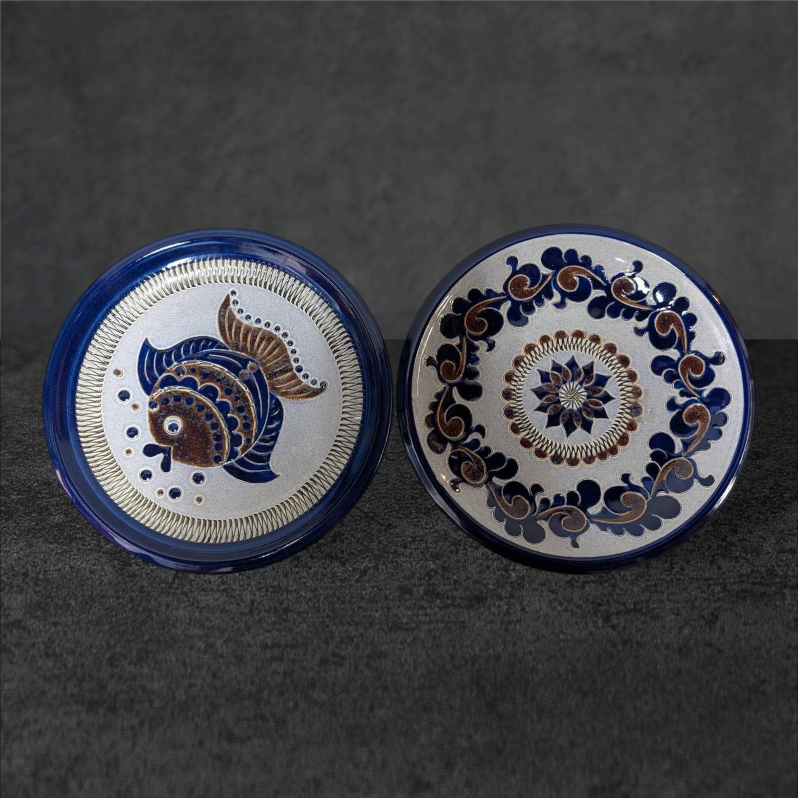 Two German Handarbeit 8-Inch Decorative Plates with Blue Motifs (1 of 5)
