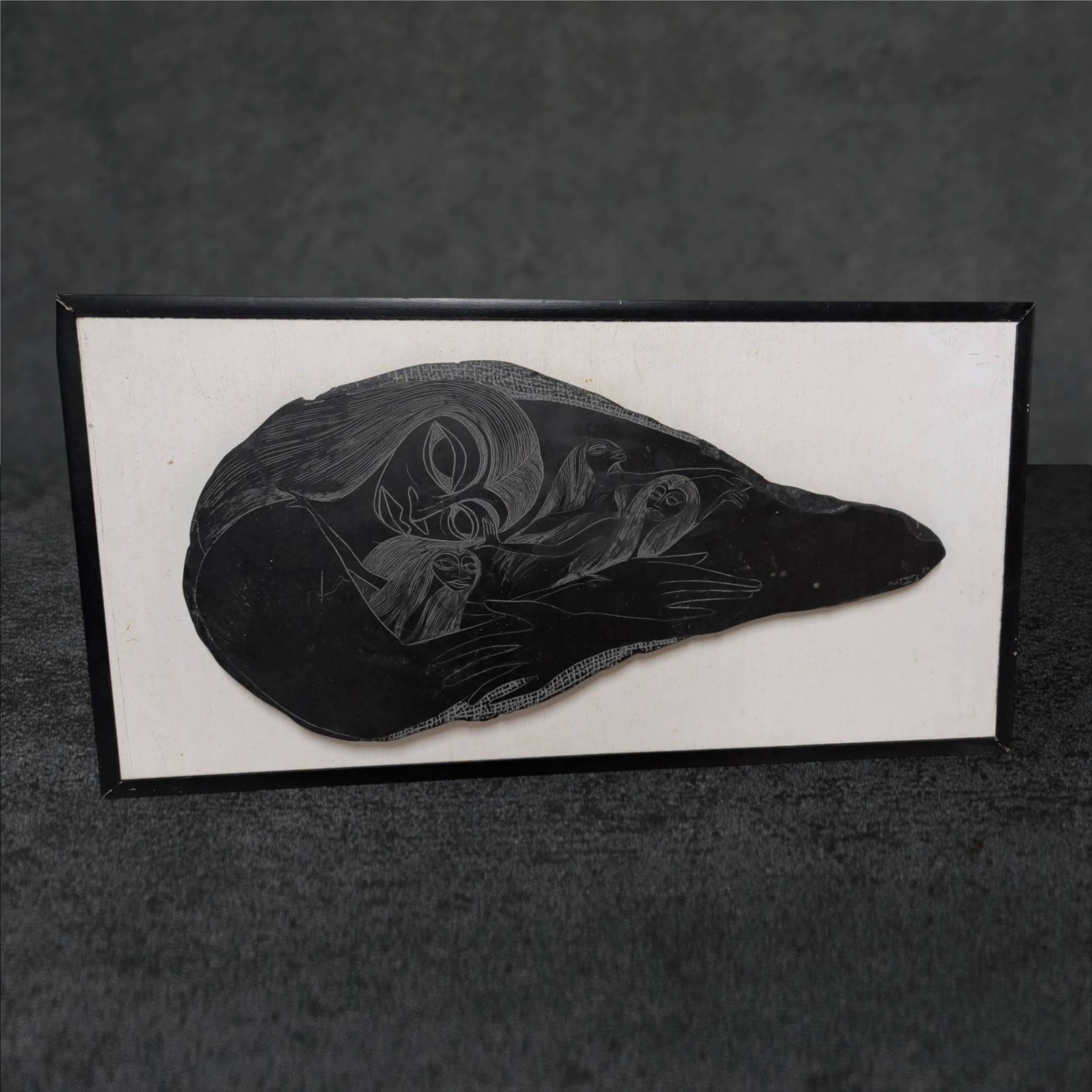 Framed Hand-Etched Slate Depicting Mermaids, 24 x 12.5 Inches (1 of 4)
