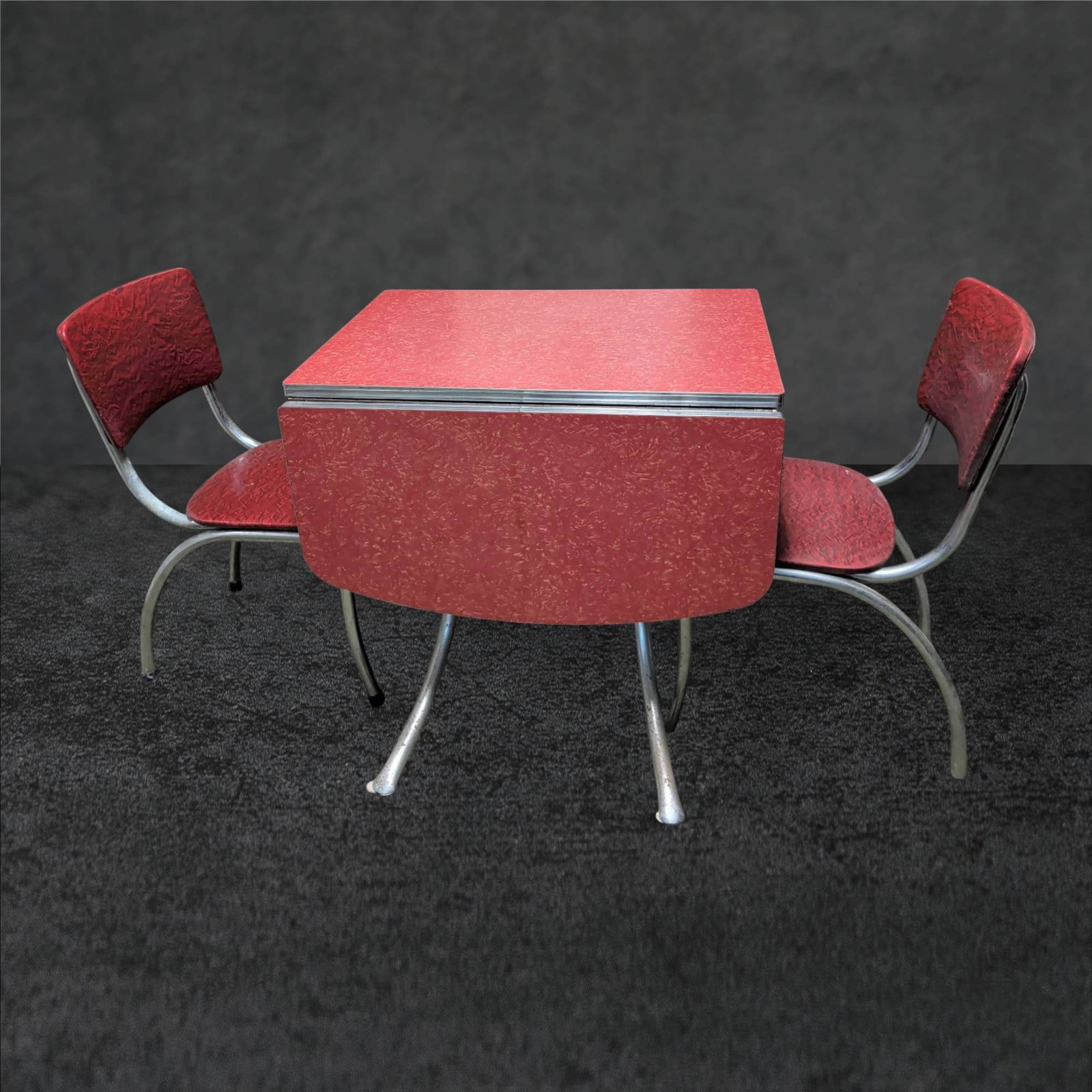 1950s Chrome and Red Formica Drop-Leaf Dinette Set with Two Chairs (1 of 5)