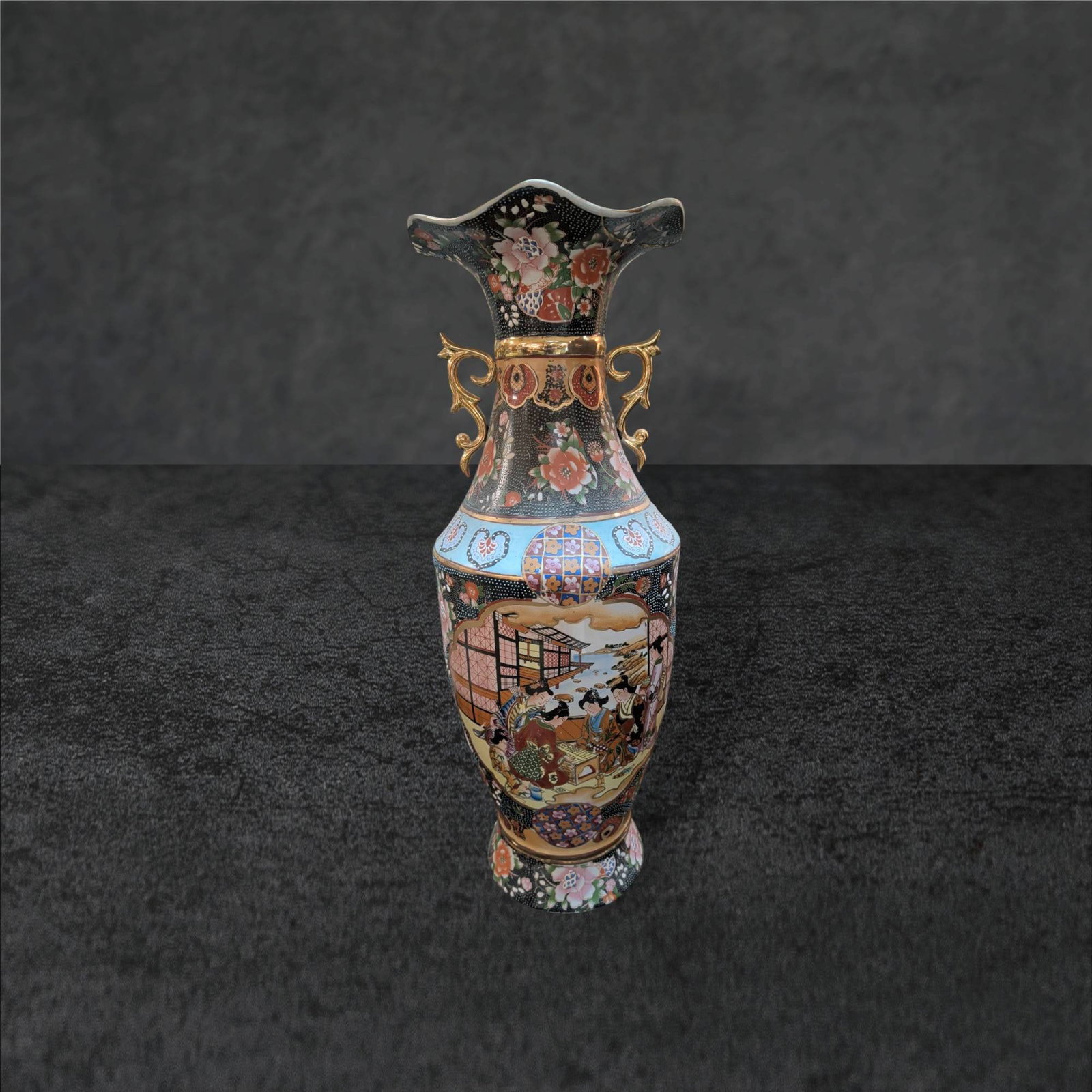 Unmarked Asian Ceramic Vase with Polychrome Decorations, 24 Inches Tall (1 of 6)