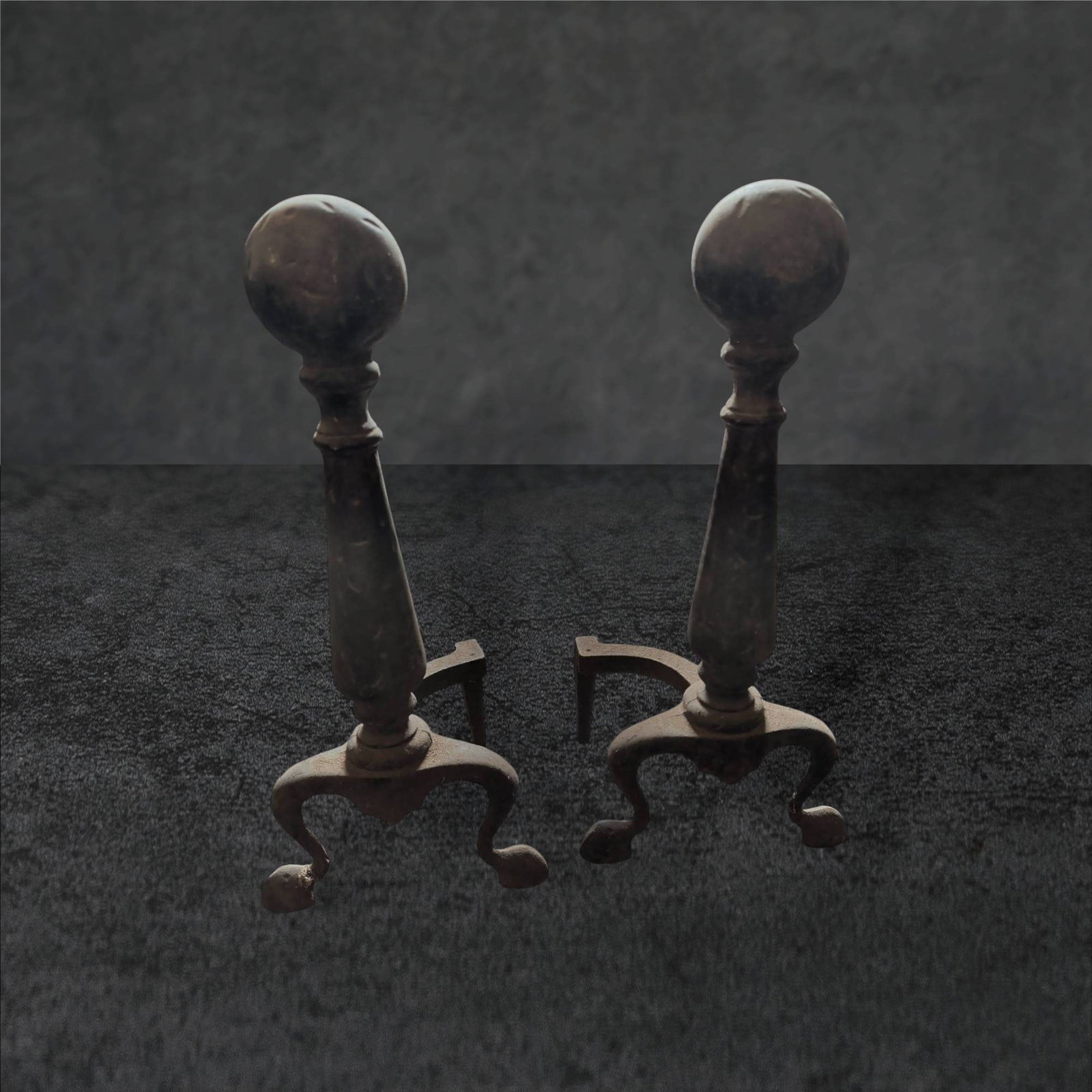 Cannonball-Top Andirons, 18 In Tall (1 of 3)