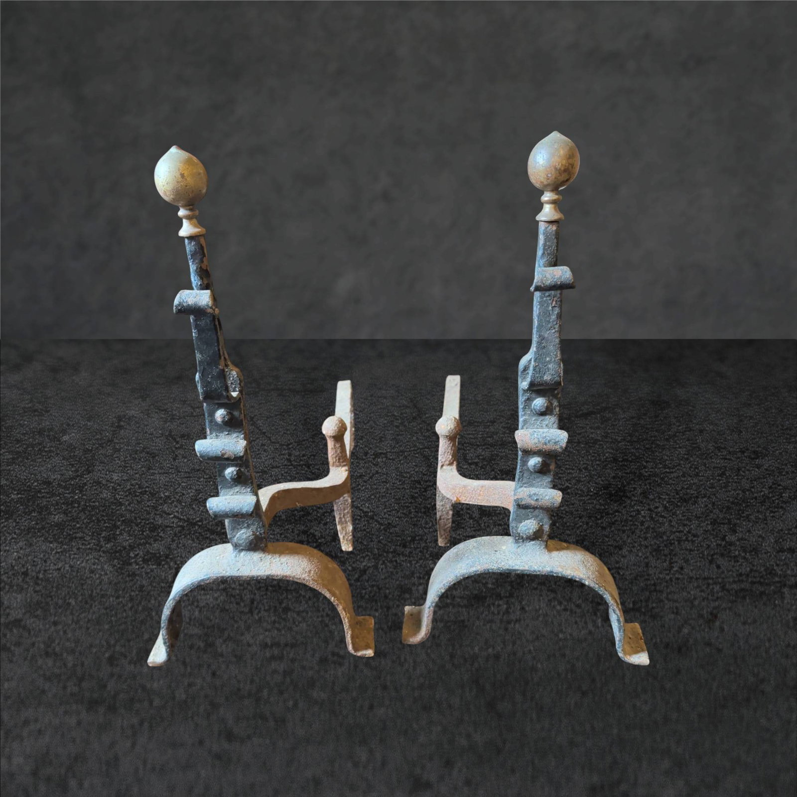 Wrought Iron Andirons with Brass Ball Tops (1 of 3)