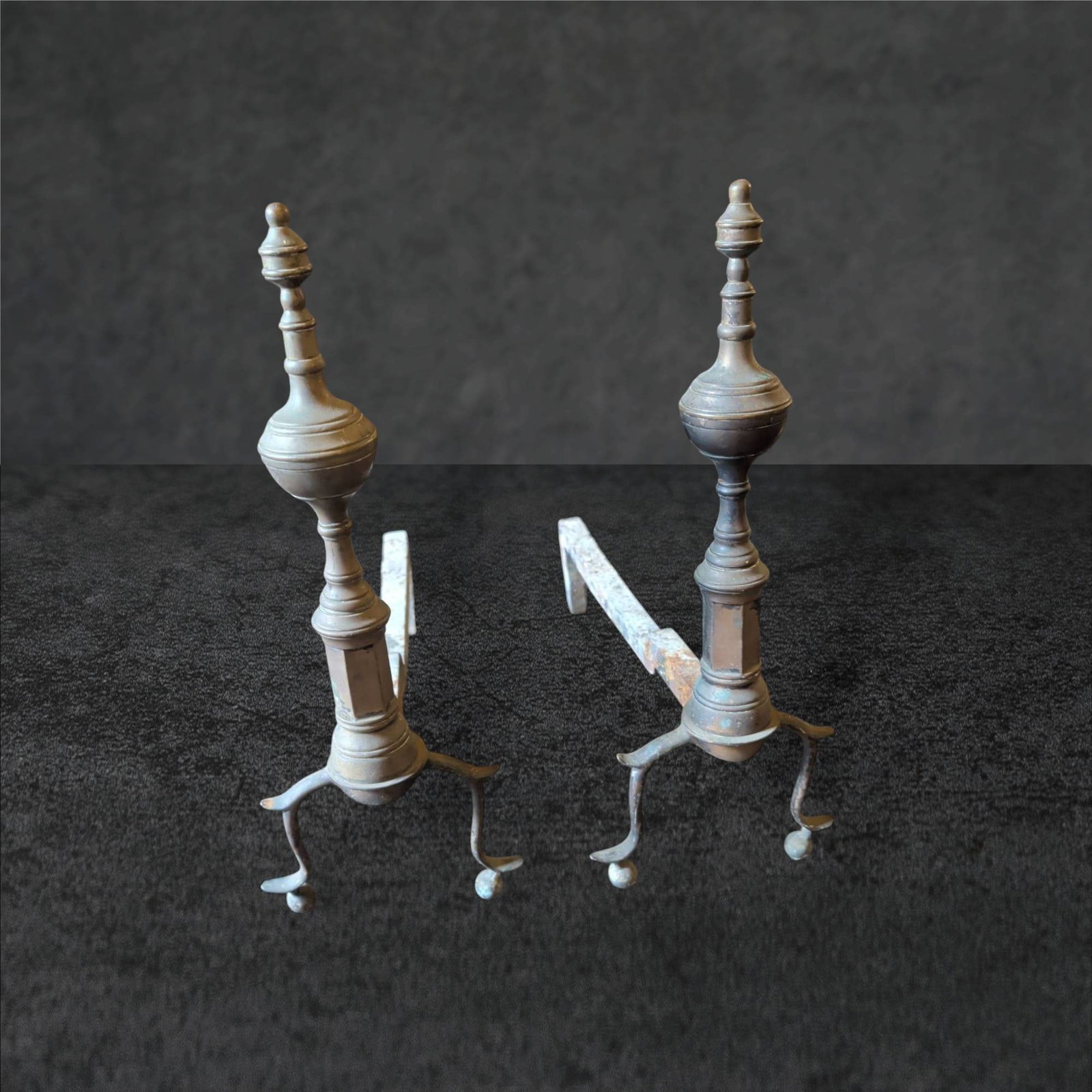Brass and Wrought Iron Andirons, 16 in. Tall (1 of 4)