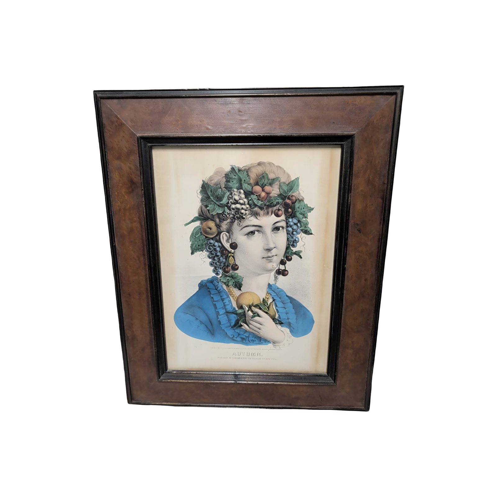 Framed 19th-Century Hand-Colored Lithograph “Autumn?? by Currier & Ives - 2