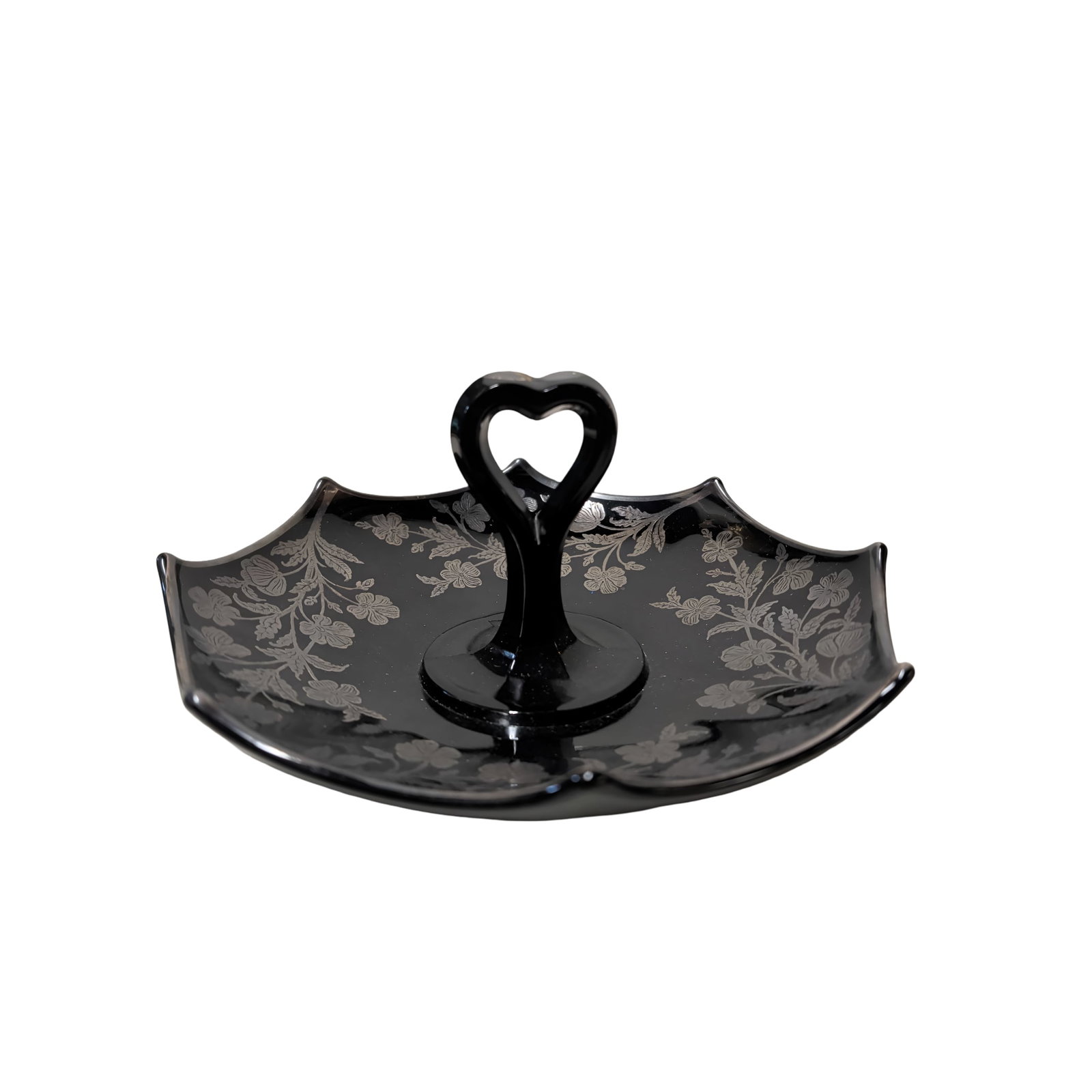 Imperial Octagon Bonbon Tray in Black Amethyst Glass with Sterling Silver Floral Overlay (1 of 2)