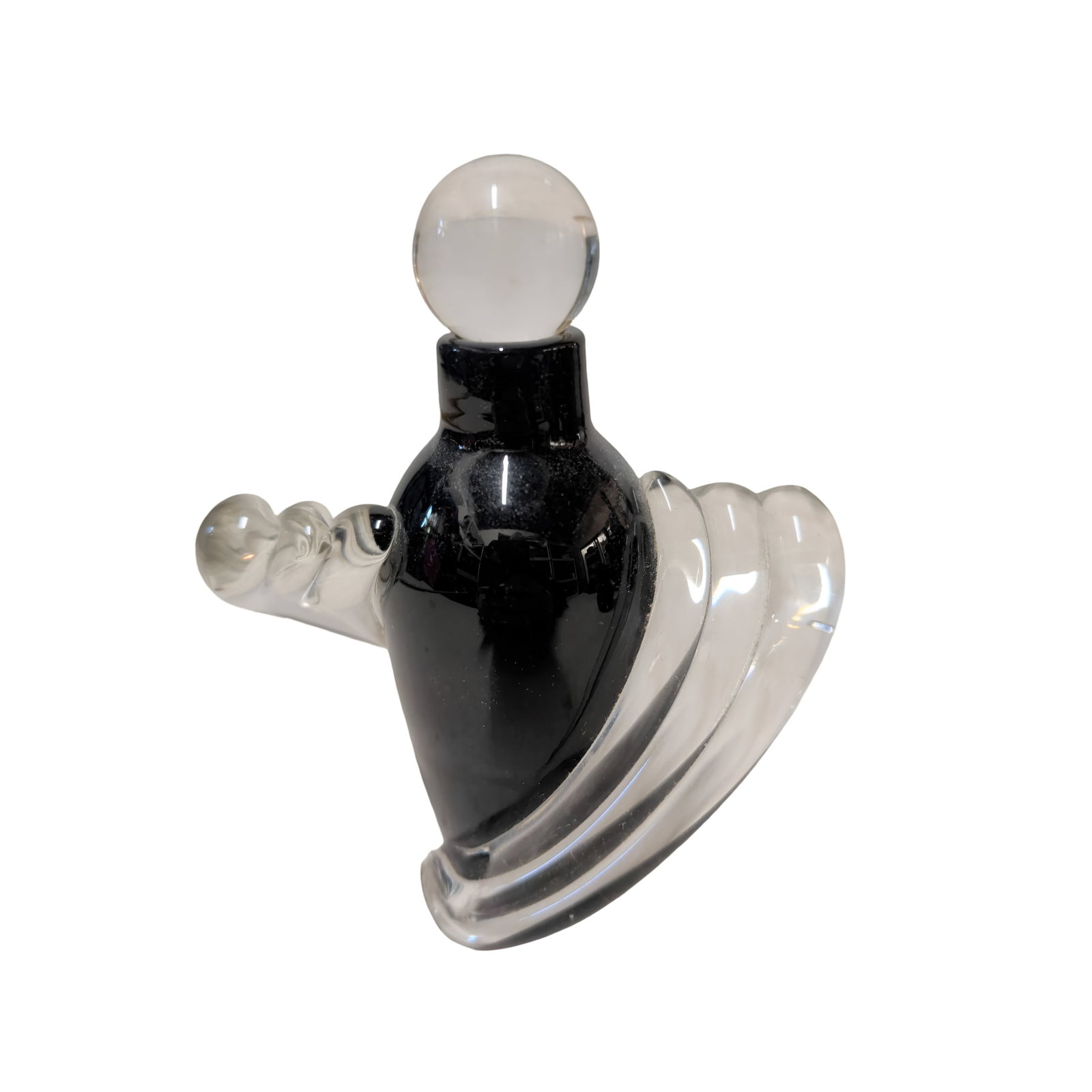 Art Deco Style Black Amethyst Art Glass Perfume Bottle with Winged Handles and Stopper (1 of 3)