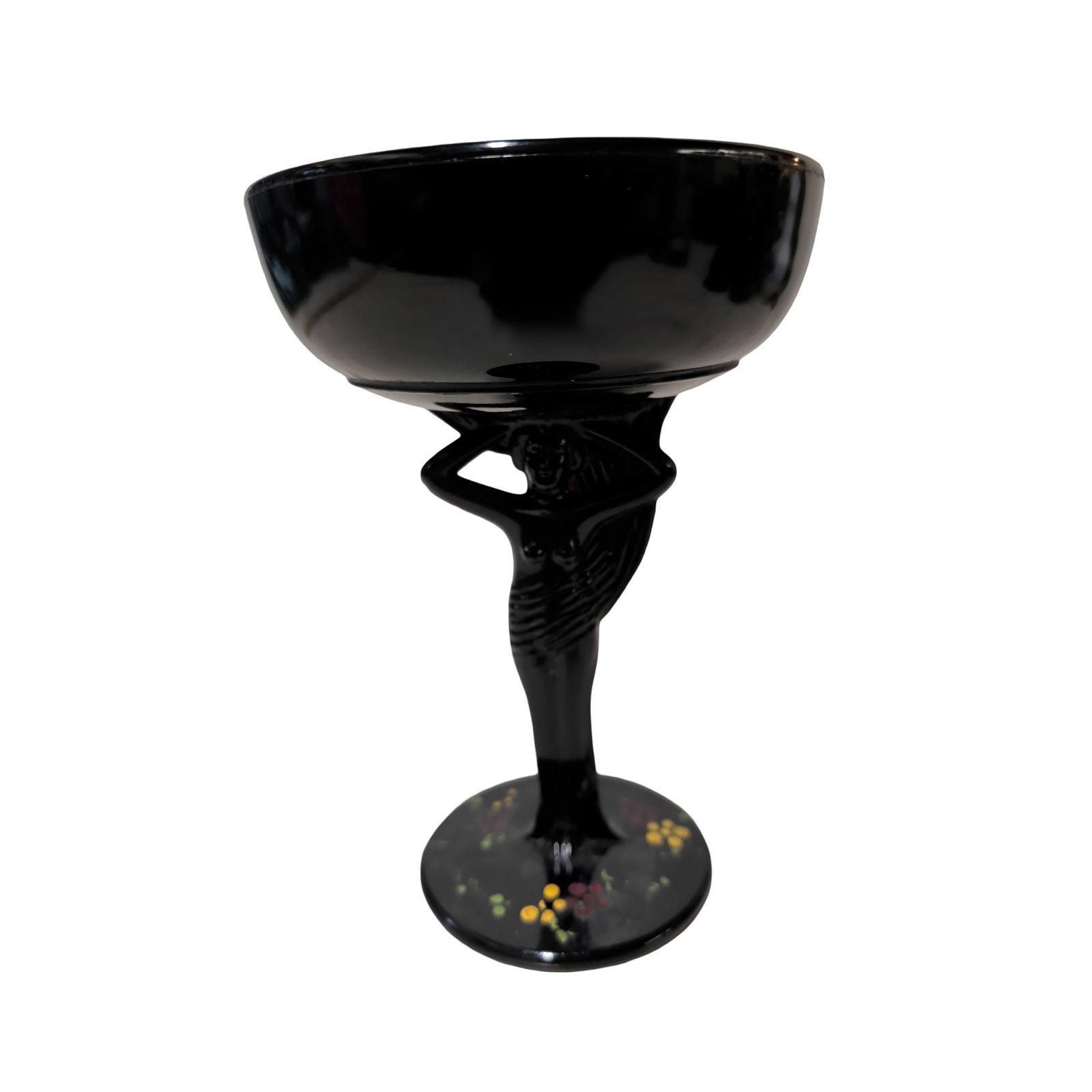 L.E. Smith "Carrie" Black Amethyst Glass Compote Dish with Nude Female Stem (1 of 2)