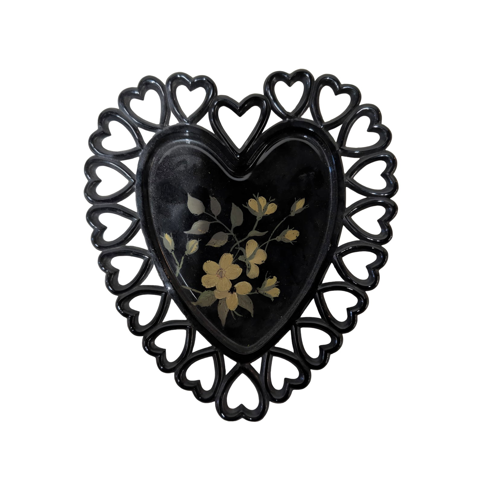 Westmoreland Black Amethyst Glass Heart Plate with Open Lace Border (1 of 2)