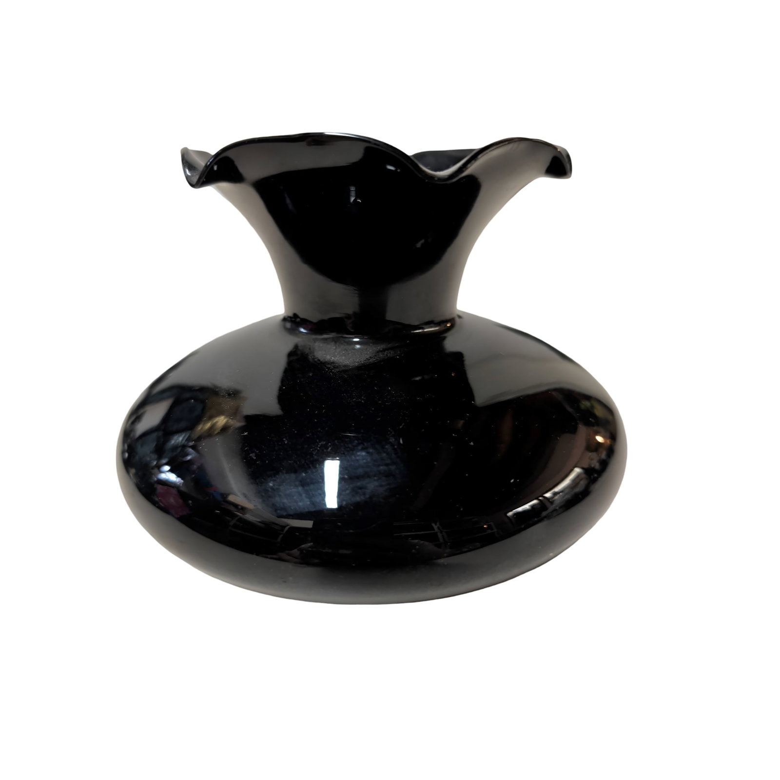 Vintage Black Amethyst Glass Vase with Ruffled Rim, 4.5 in tall (1 of 3)