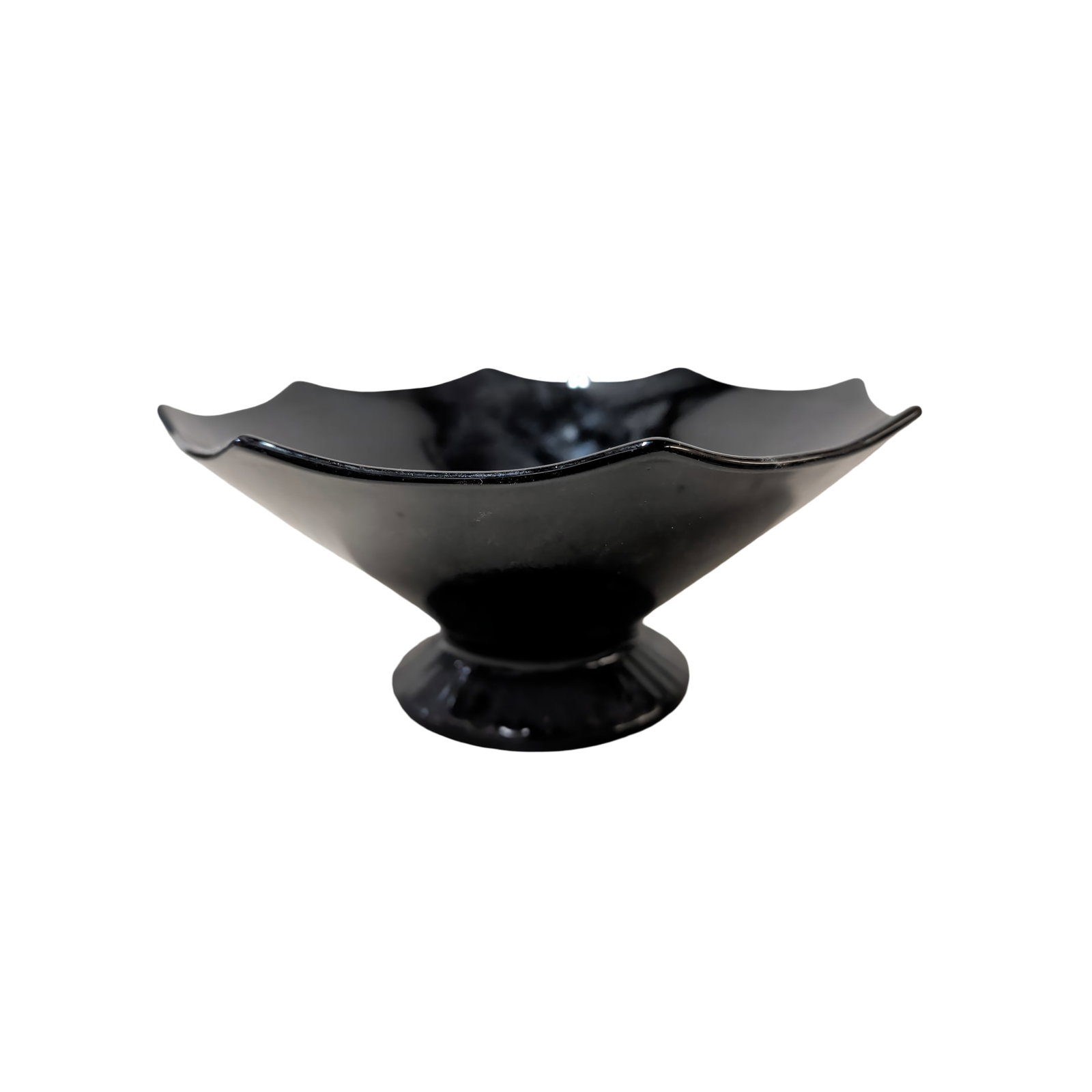 Vintage Black Amethyst Glass Footed Bowl, 8.5 in Diameter (1 of 3)
