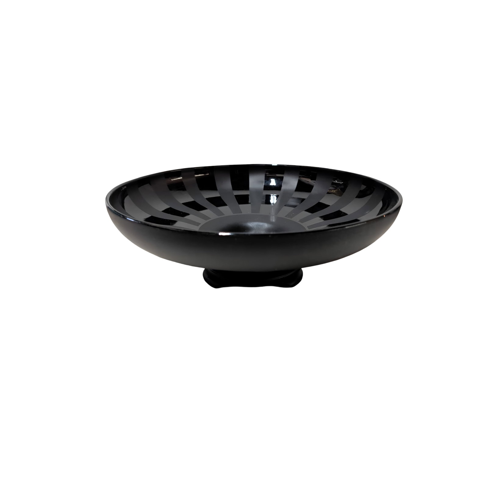 Vintage US Glass Co Black Pedestal Bowl with Striped Matte and Glossy Design (1 of 3)