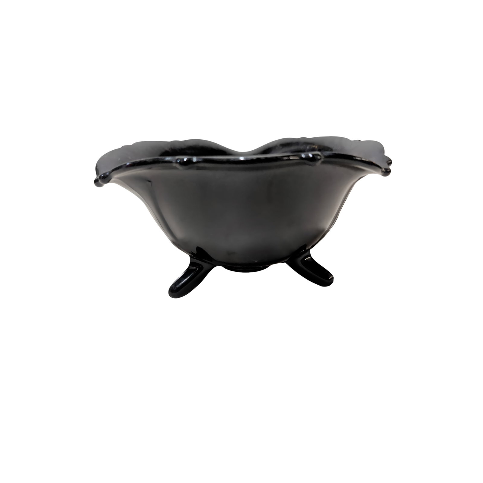 Vintage L.E. Smith Black Amethyst Glass Three-Footed Bowl, Mt. Pleasant Pattern (1 of 3)