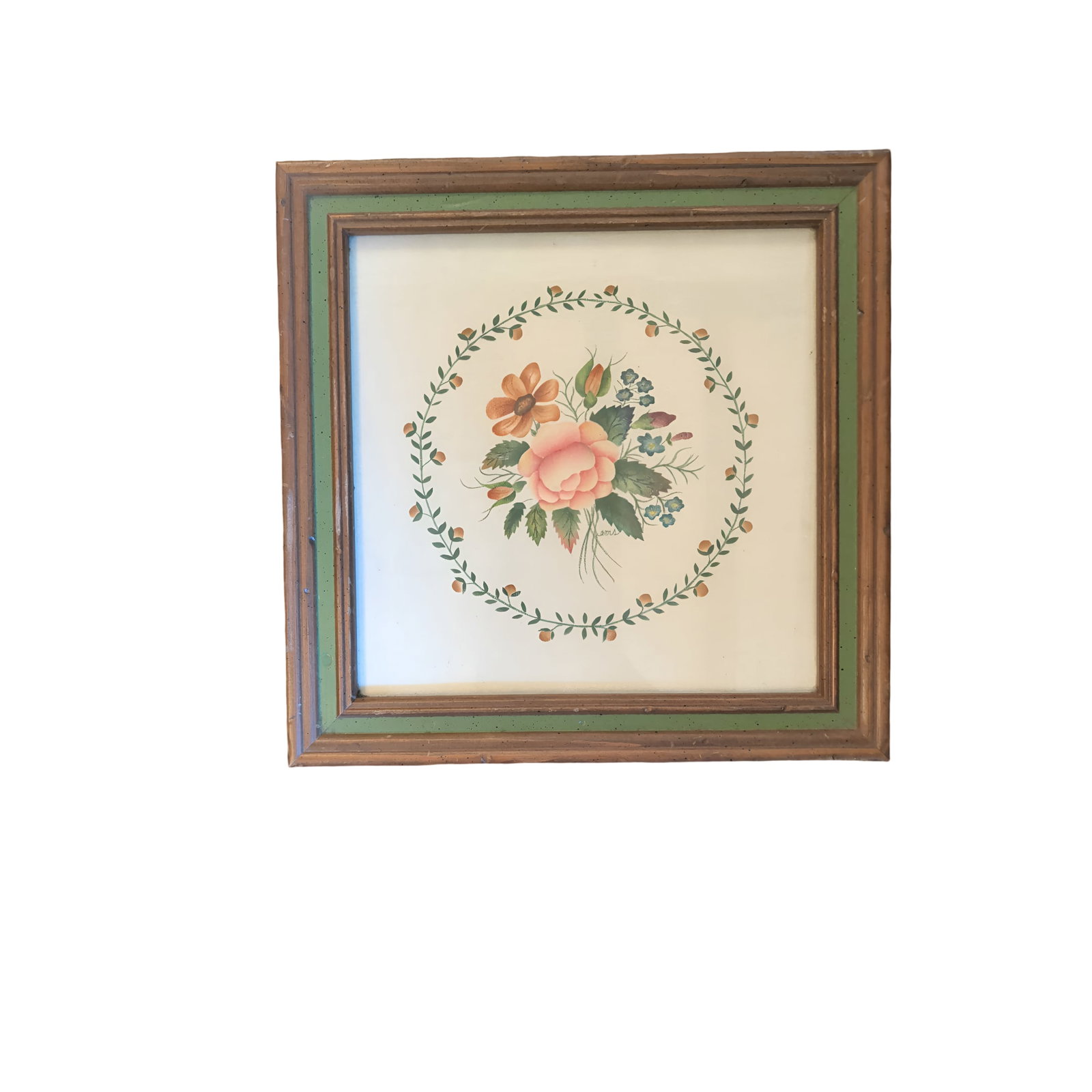 Vintage Framed Theorem Painting with Floral Arrangement (1 of 2)