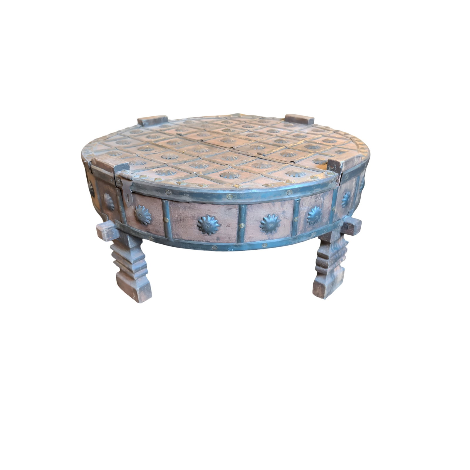 Wooden Grinder Chakki Table With Brown Finish, 27.5 in Diameter, 13 in Tall (1 of 3)
