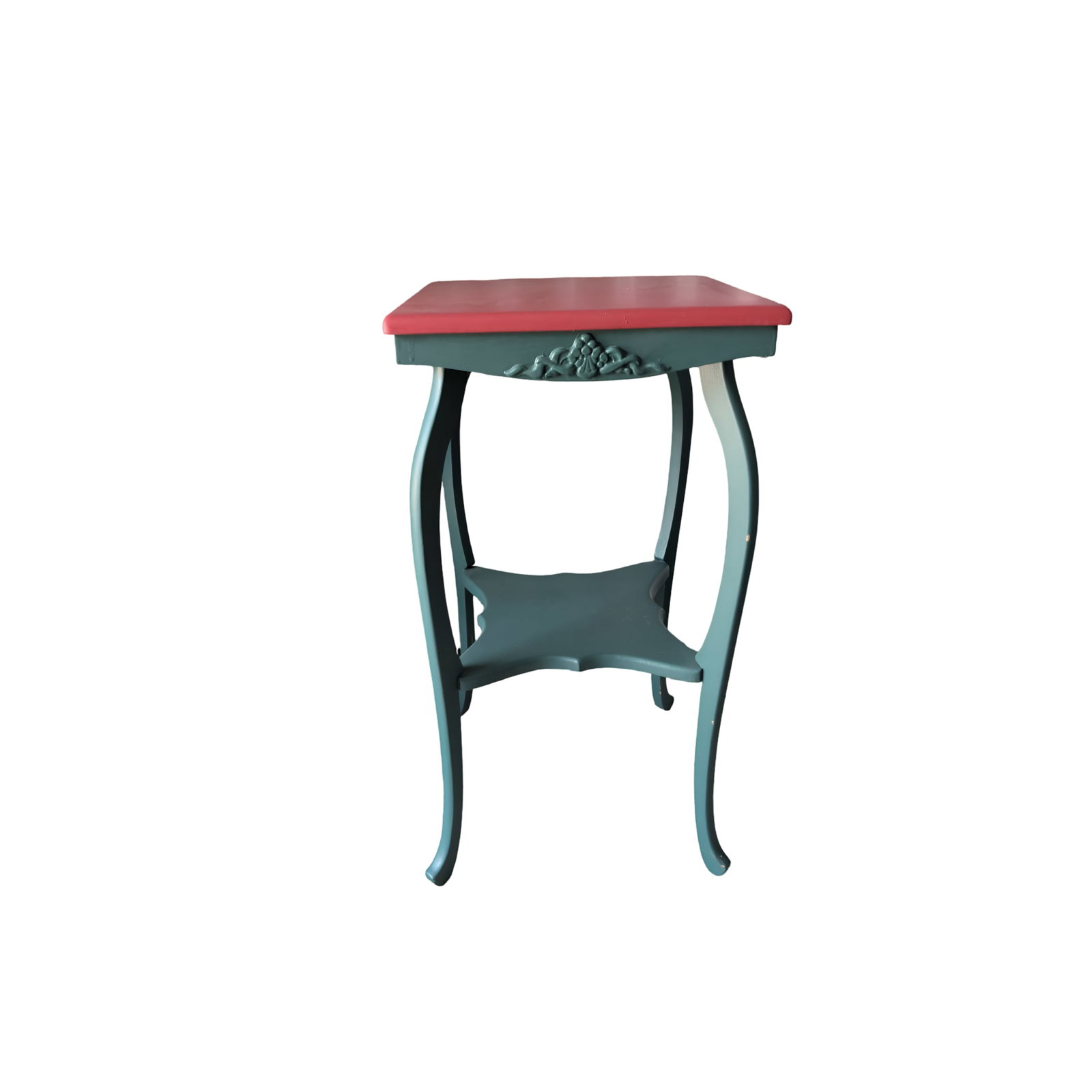 Two-Tone Green and Red Painted Wooden Plant Stand (1 of 2)