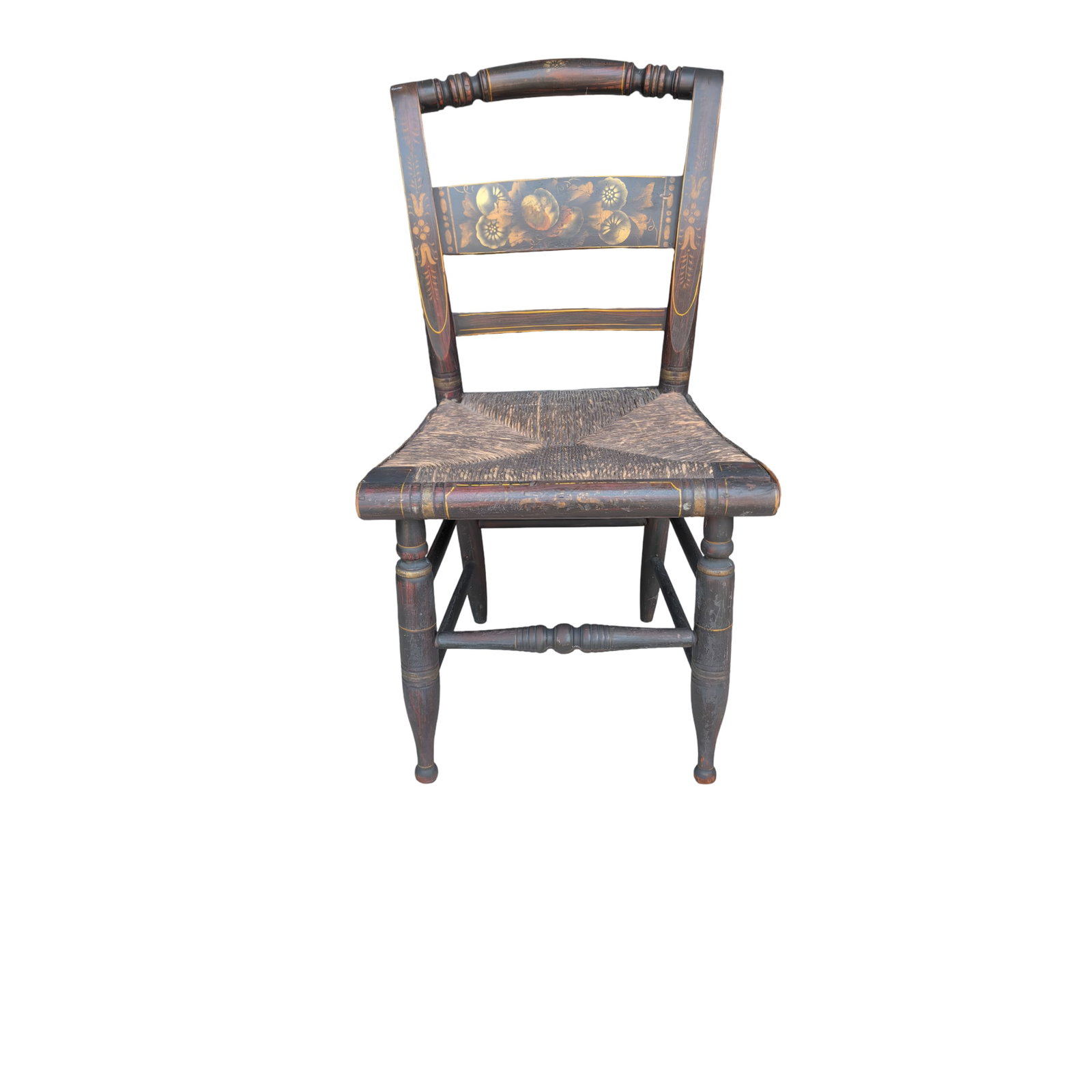 Antique Hitchcock 'Fancy' Chair with Stenciled Back and Rush Seat (1 of 4)