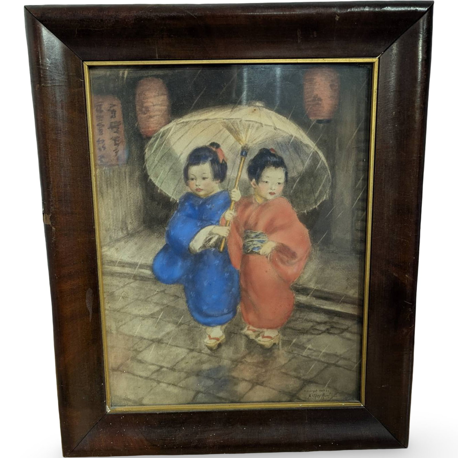 Vintage Westmoreland Black Milk Glass Plate with Mary Gregory Hand-Painted Scene (1 of 3)