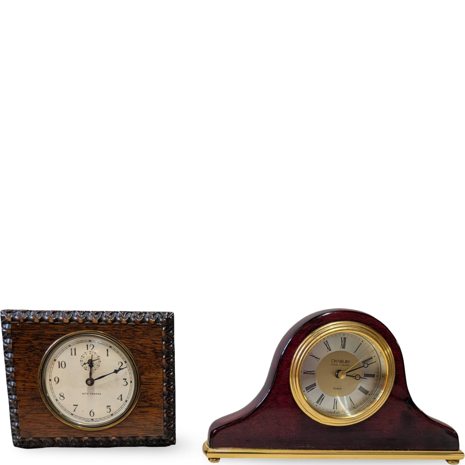 Seth Thomas Wooden Mantle Clock and Danbury Tambour Clock, 1940s (1 of 7)