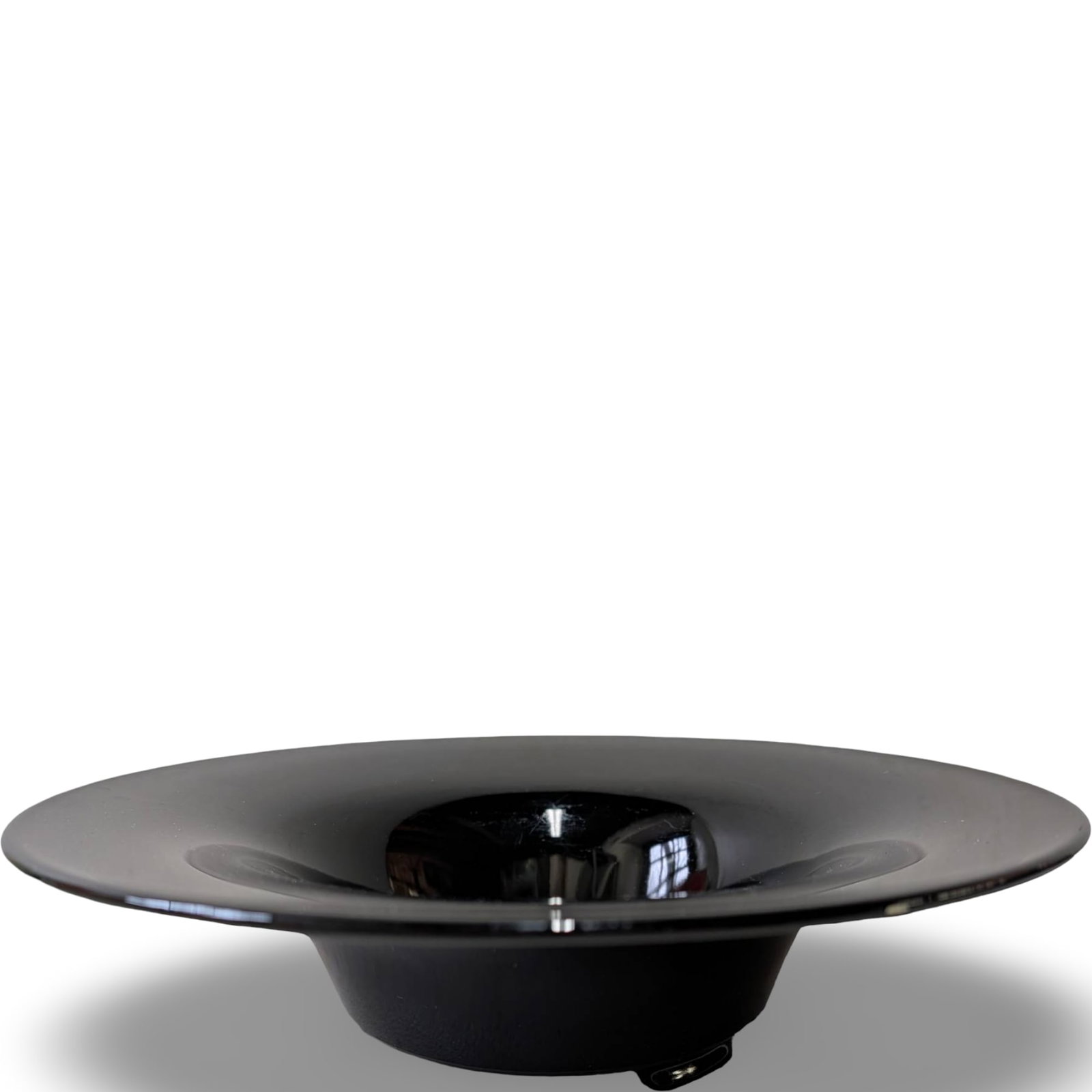 Vintage Imperial Glass Black Ebony Octagon Tidbit Tray with Sterling Silver Overlay: Imperial Glass Molly #725 black ebony octagonal tidbit serving tray, featuring sterling silver overlay with an intricate design. Includes a heart-shaped handle at the center. Measures 8 1/2 inches in 