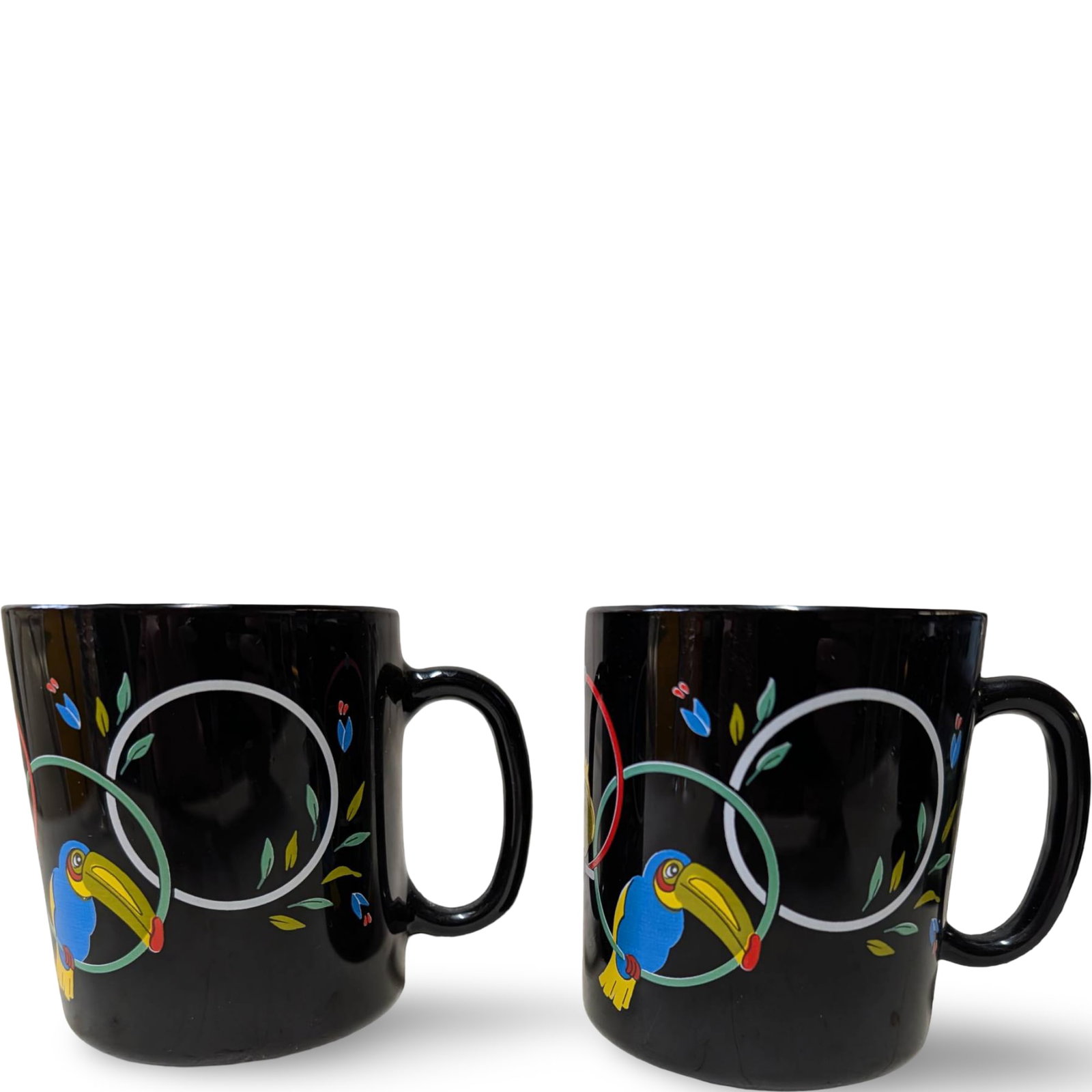 Amethyst Glass Coffee Mugs with Tropical Bird Design, Marked France (1 of 3)