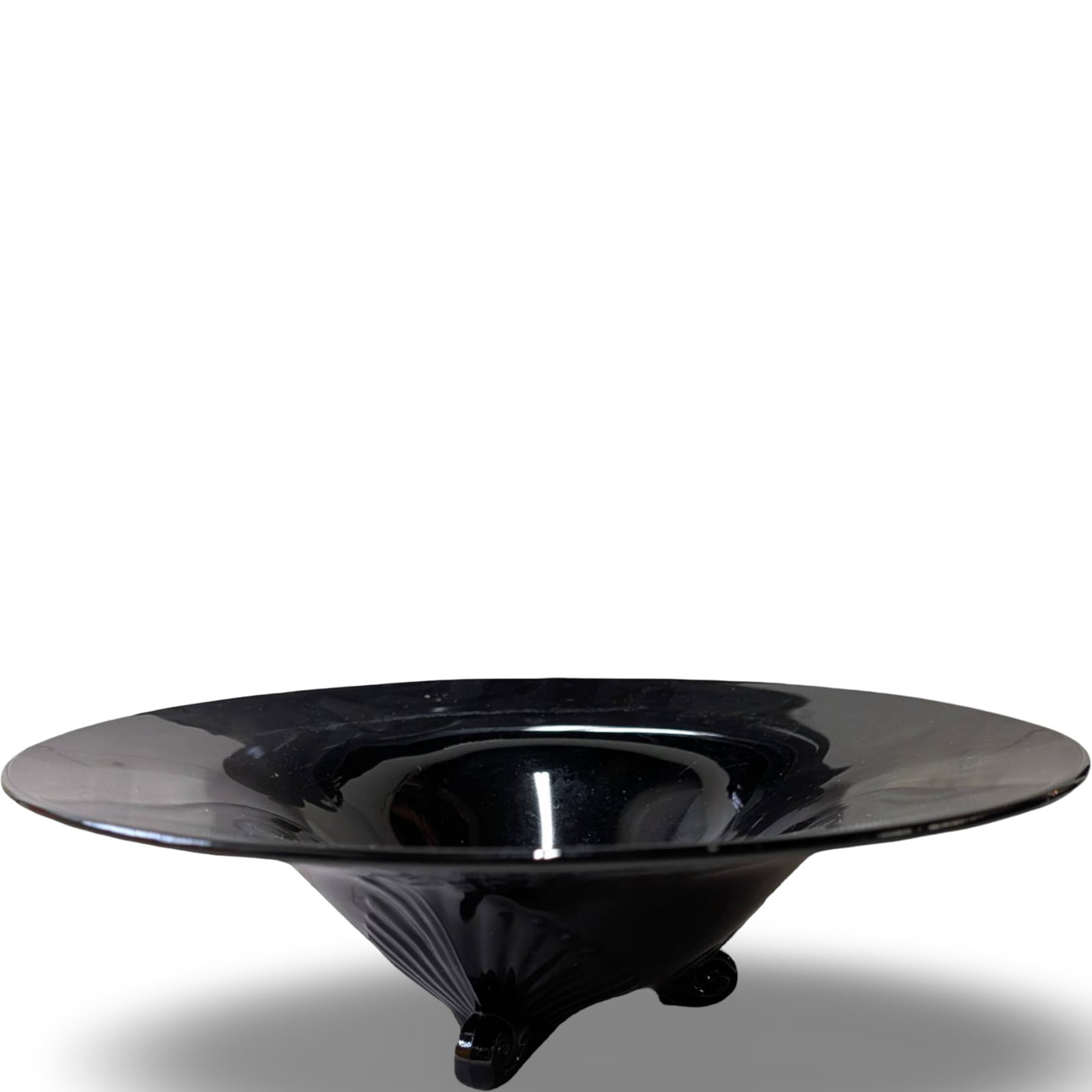 Vintage US Glass Co Black Pedestal Bowl with Striped Matte and Glossy Design (1 of 4)