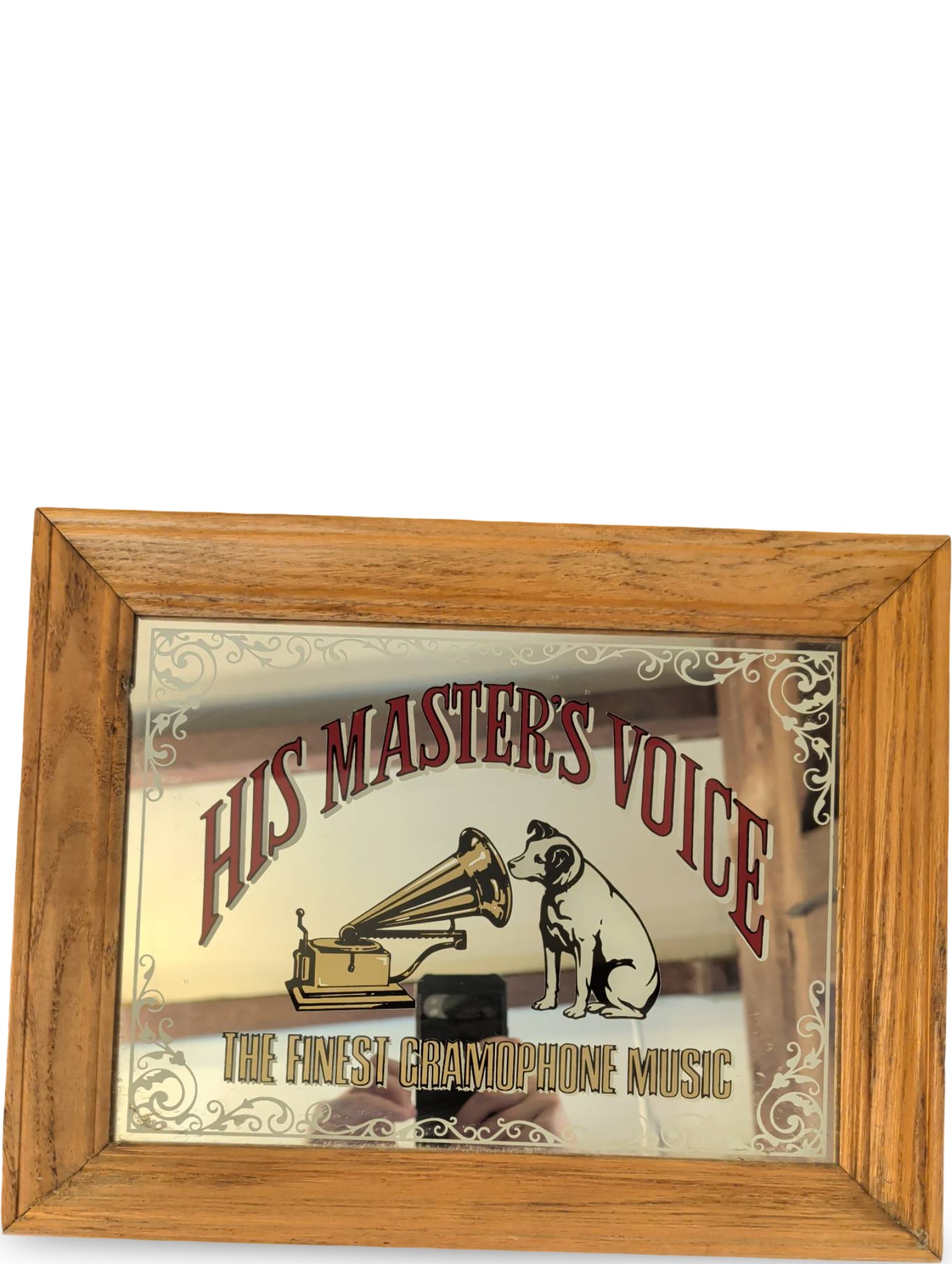 Framed â€œHis Masterâ€™s Voiceâ€ Mirror Plaque, 14 1/2 x 11 1/4 Inches (1 of 3)