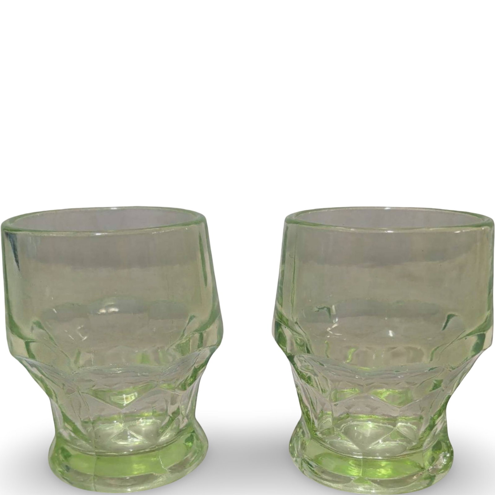 Uranium Glass Honeycomb Pattern Tumblers, 4 Inches Tall (1 of 6)