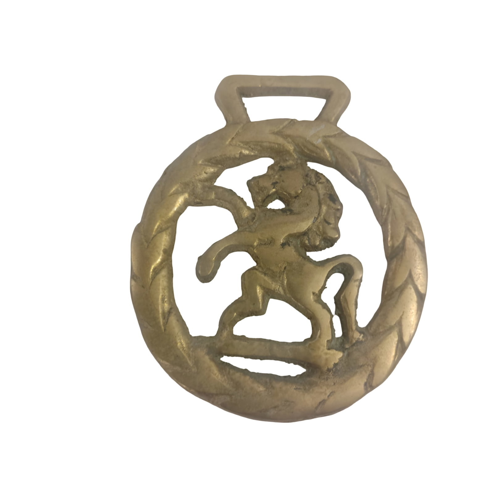Cast Brass Horse Ornament with Laurel Wreath Design (1 of 2)
