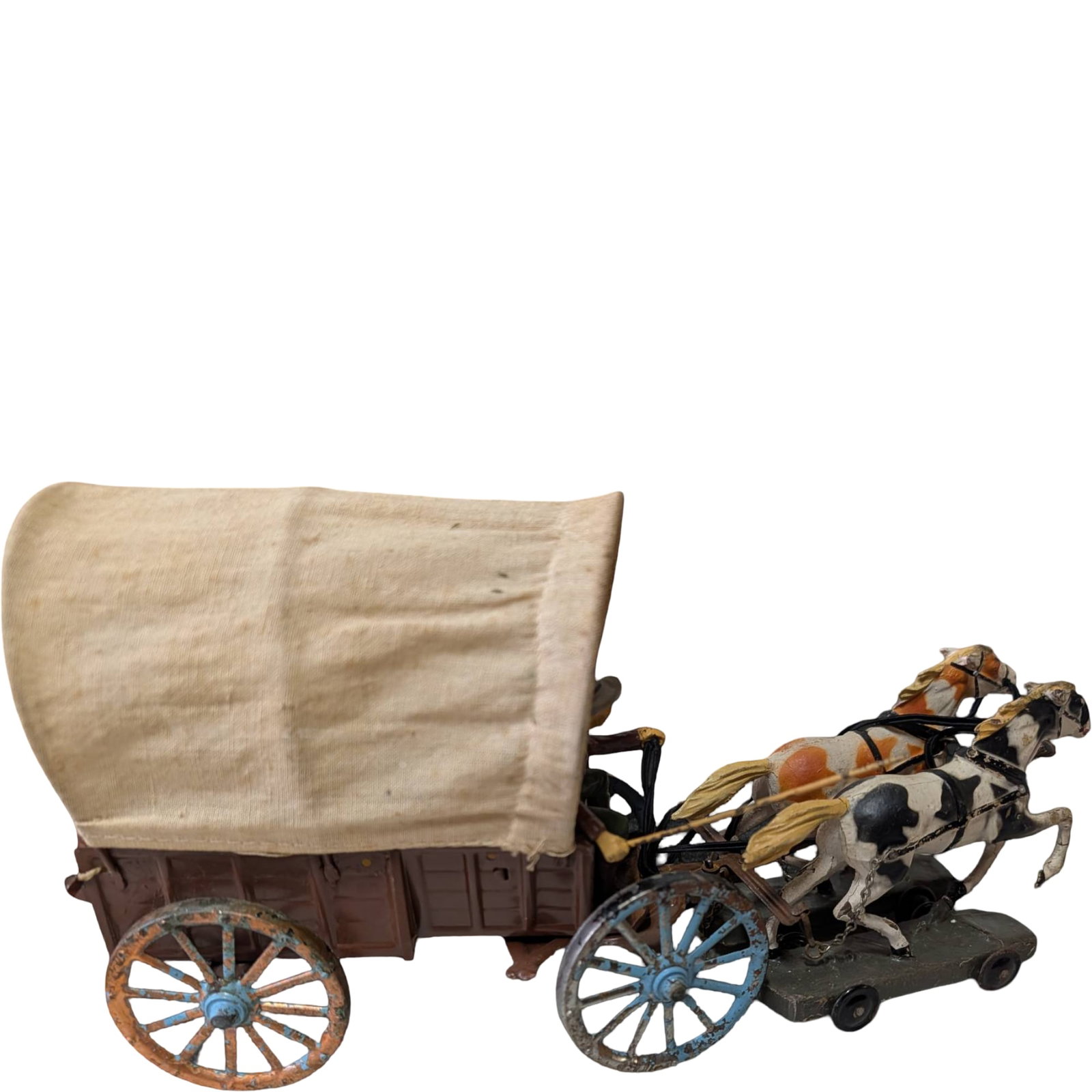 Elastolin Composition Conestoga Wagon with Driver, 11 in Long - 2